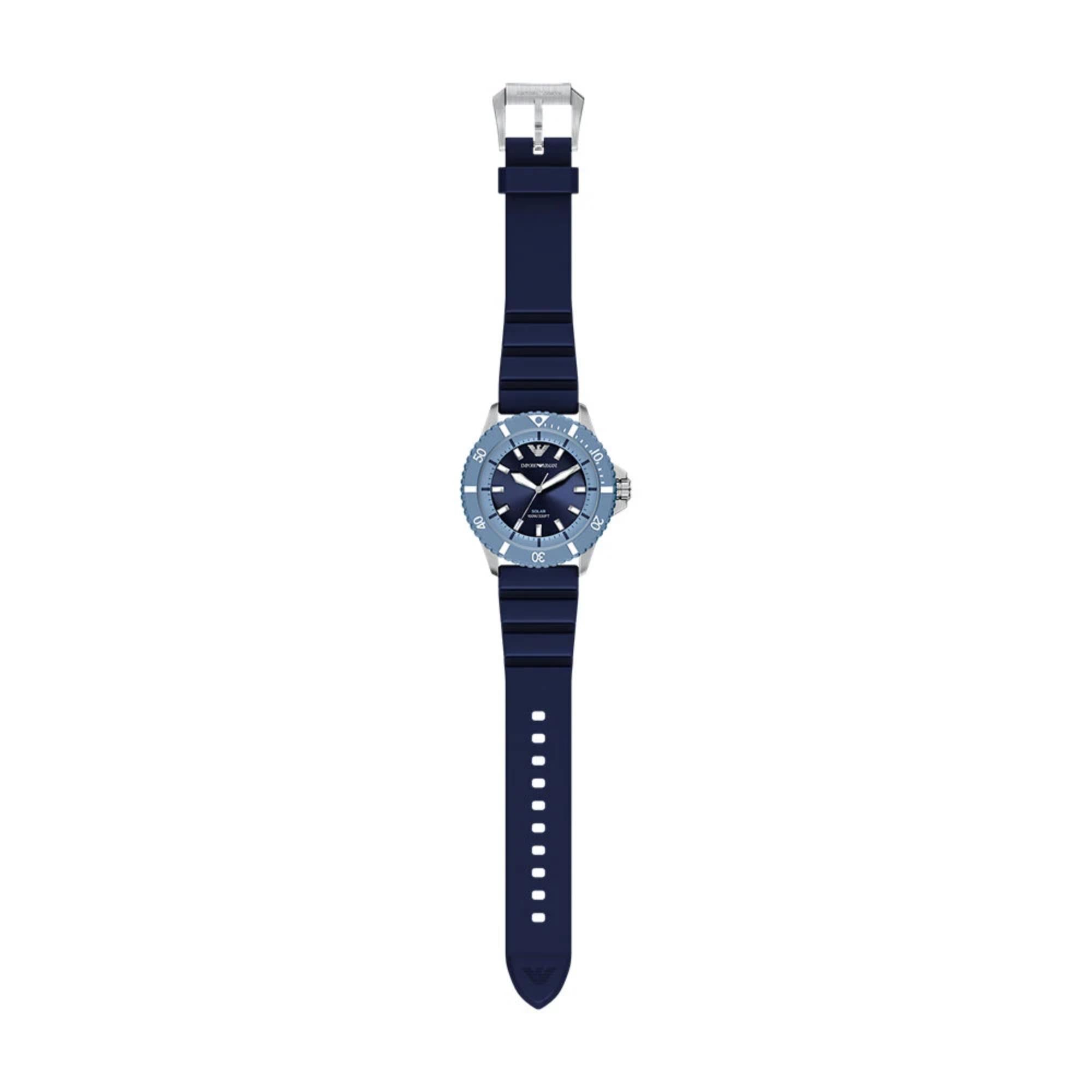 Emporio Armani World Explorer 42mm Blue Dial Silicone Mens Quartz Watch AR11785