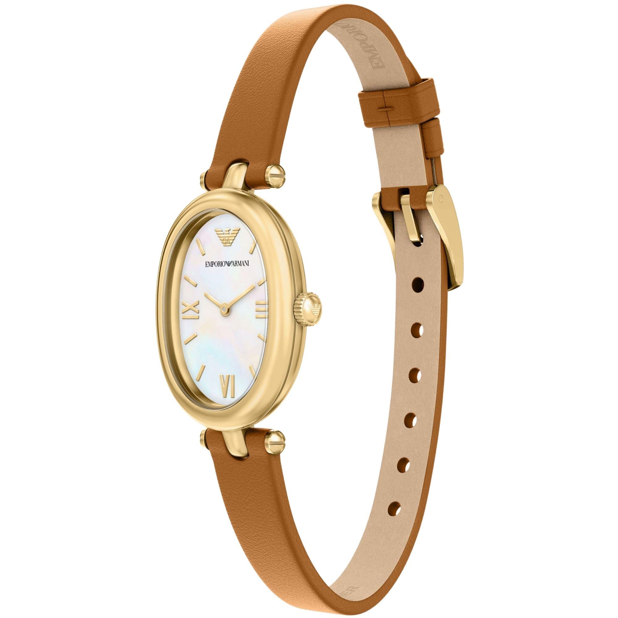 Emporio Armani Sinfonia 28mm White Mother of Pearl Dial Leather Ladies Quartz Watch AR11780