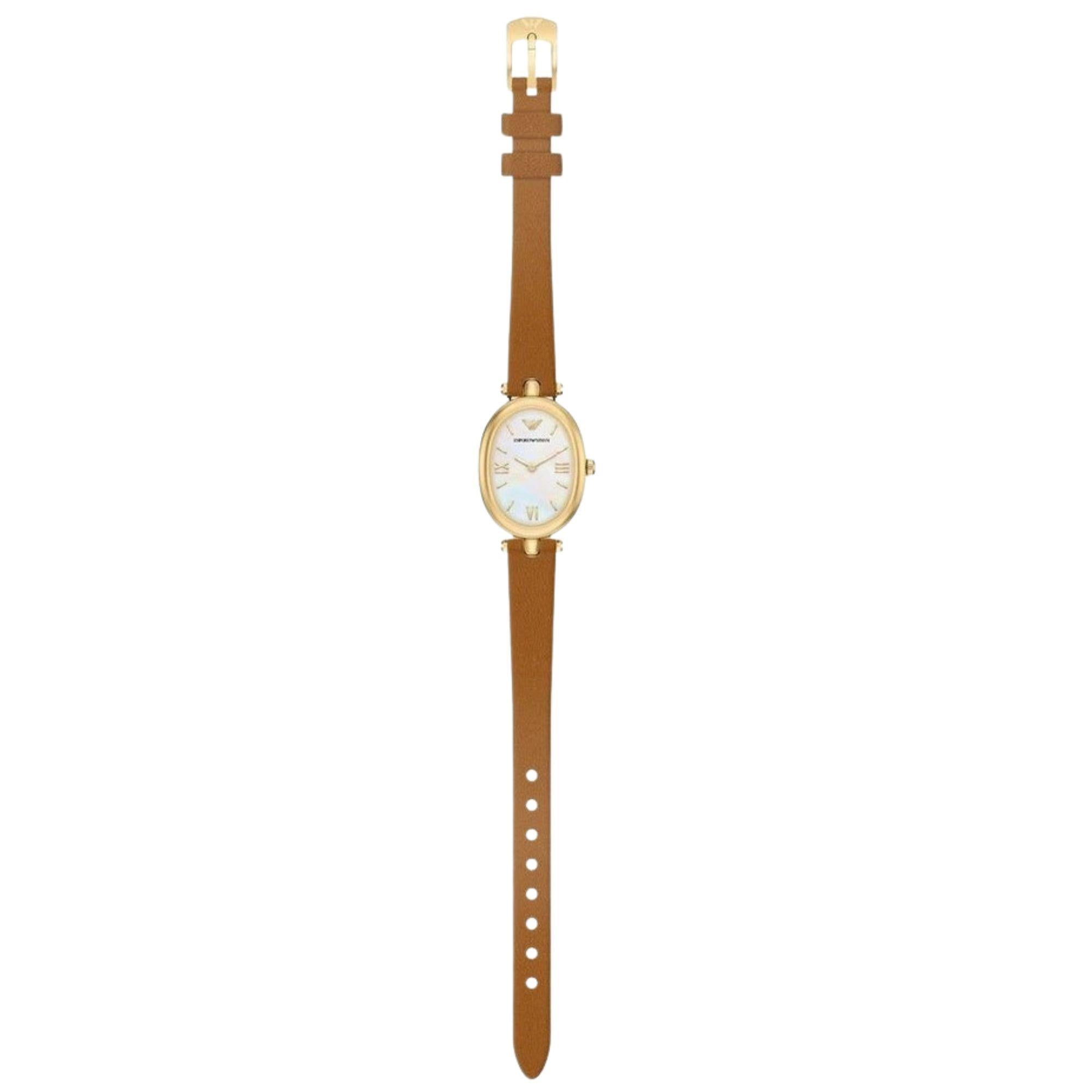 Emporio Armani Sinfonia 28mm White Mother of Pearl Dial Leather Ladies Quartz Watch AR11780