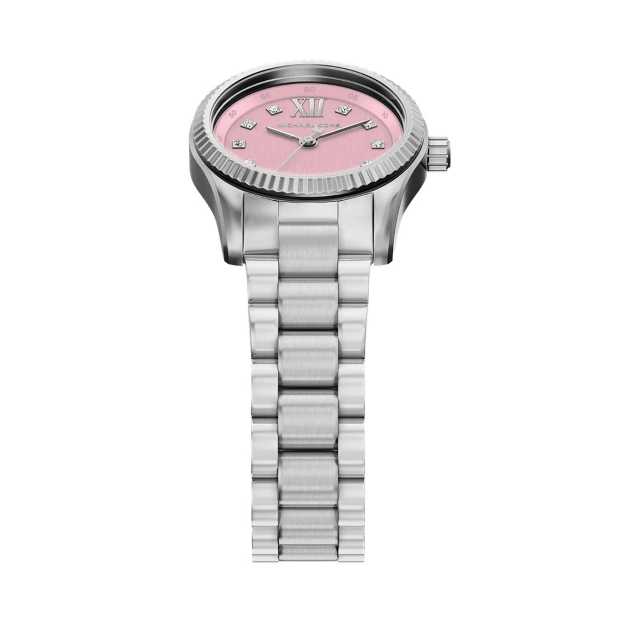 Michael Kors Petite Lexington Pavé Pink Dial Steel Strap Women's Watch MK4996
