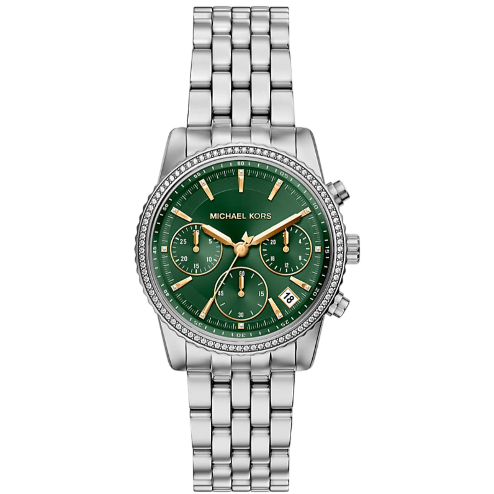 Michael Kors Bryant 35mm Chronograph Green Dial Steel Ladies Quartz Watch MK7583
