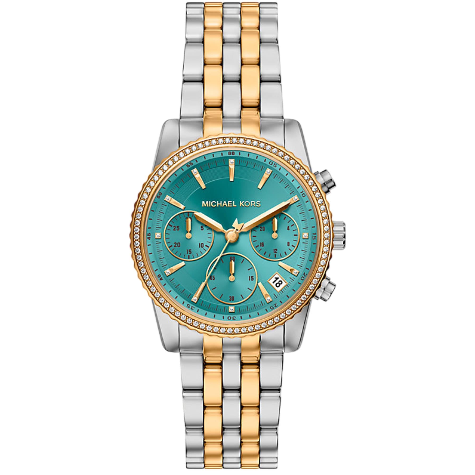 Michael Kors Bryant Pave Chronograph Blaues Zifferblatt Stahlarmband Damenuhr MK7582