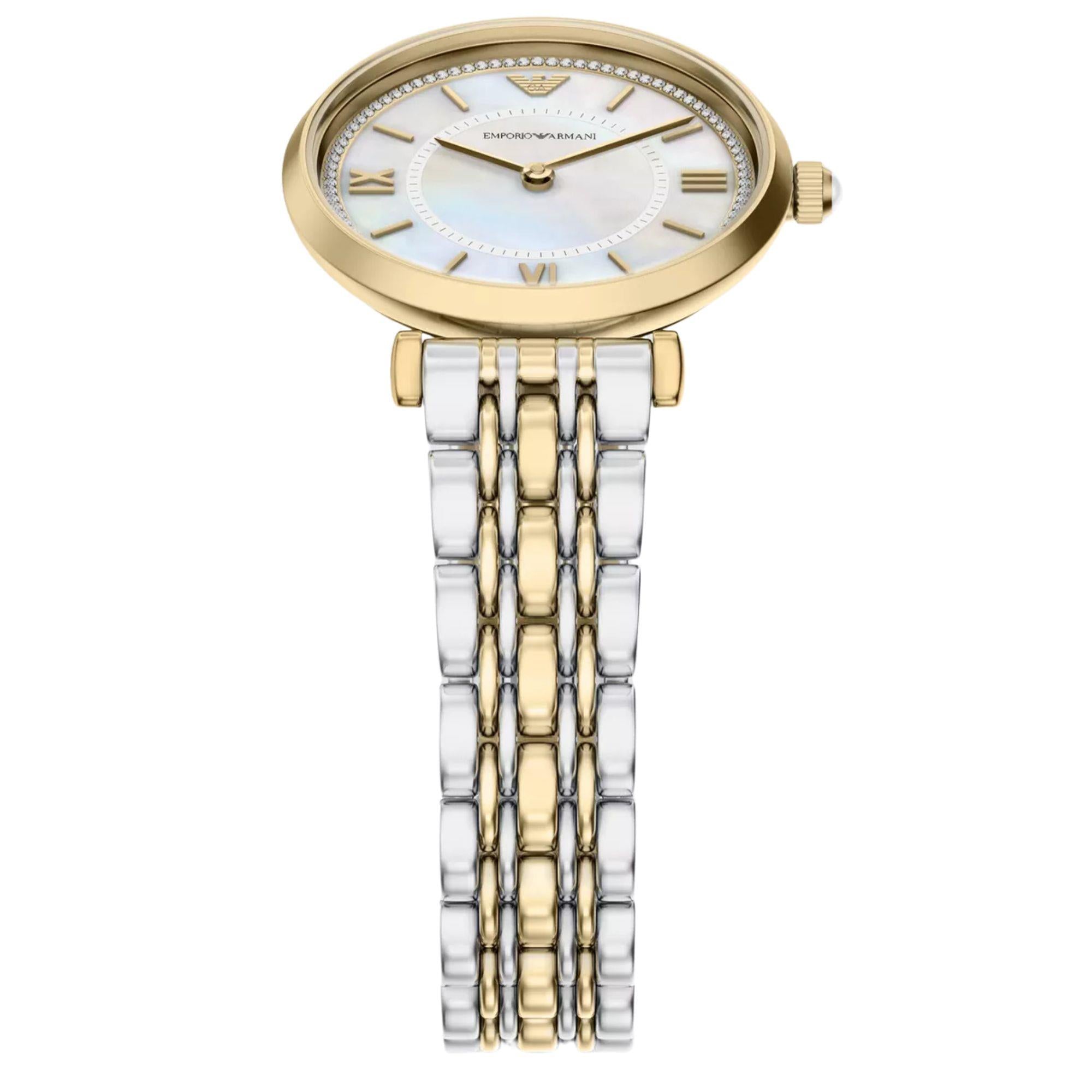 Emporio Armani Gianni T-Bar 32mm White Mother of Pearl Dial Steel Quartz Watch Set AR80086SET