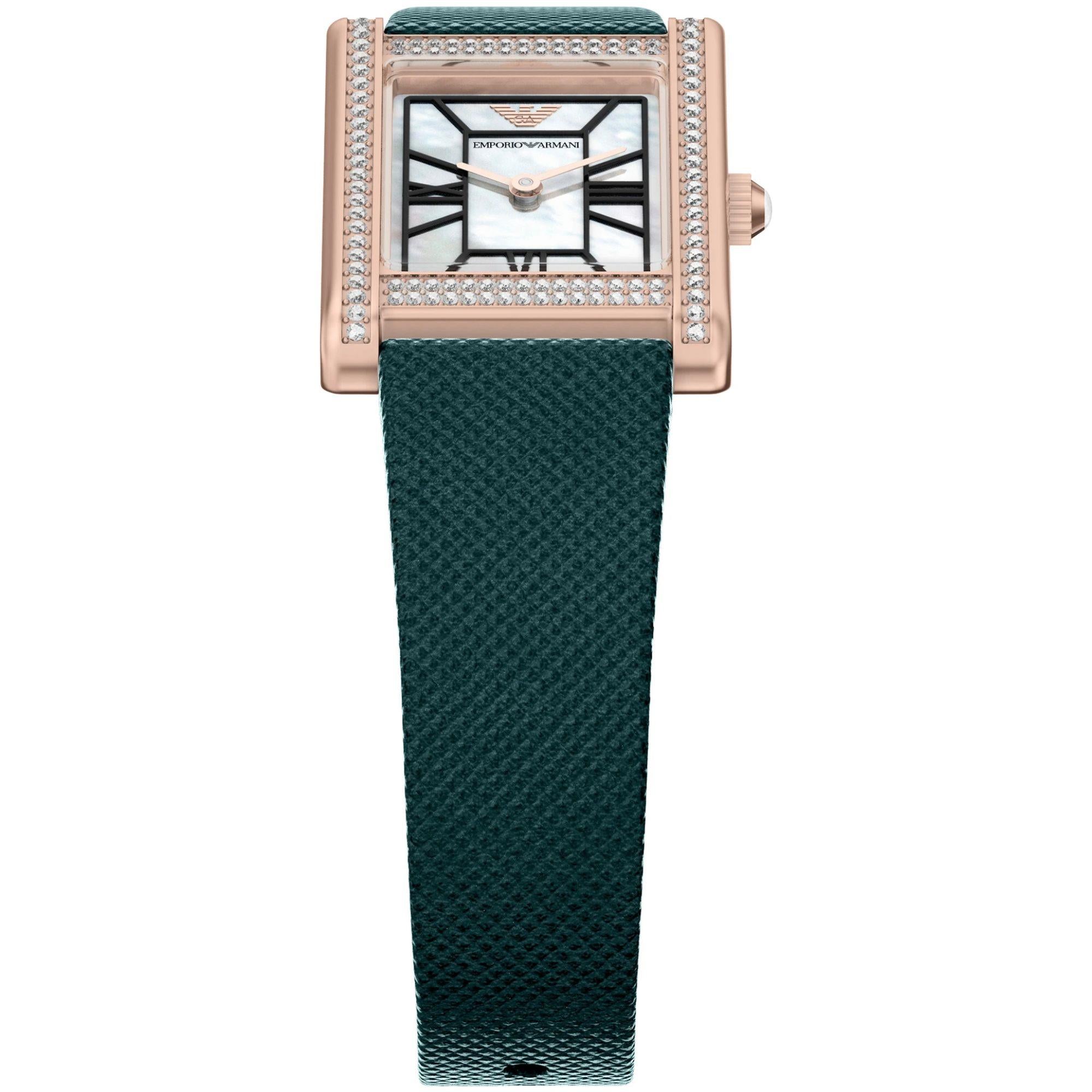 Emporio Armani Gianni T-Bar 32mm White Mother of Pearl Dial Leather Ladies Quartz Watch Set AR80085SET