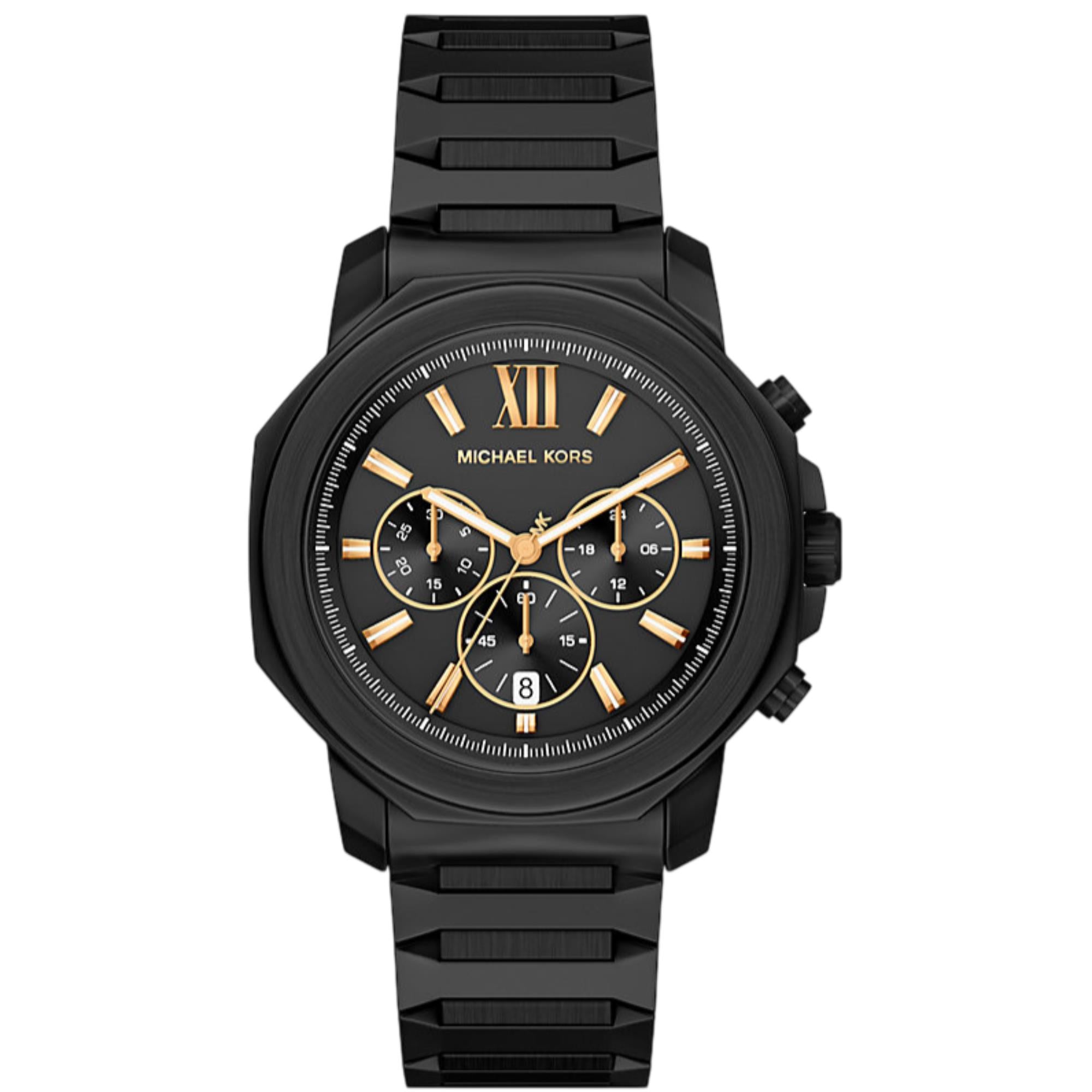 Michael Kors Prescott 44mm Chronograph Black Dial Steel Mens Quartz Watch MK9252