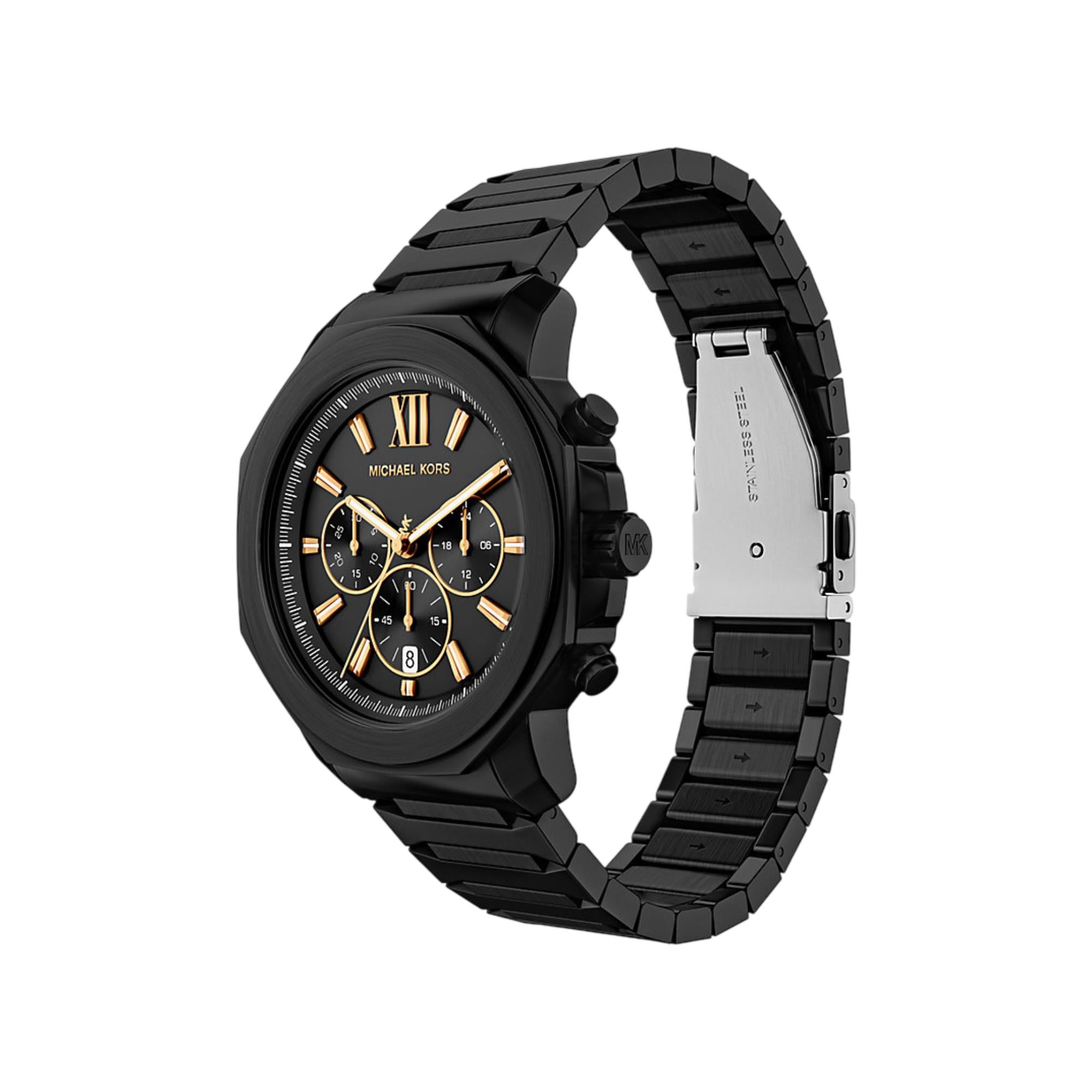 Michael Kors Prescott 44mm Chronograph Black Dial Steel Mens Quartz Watch MK9252