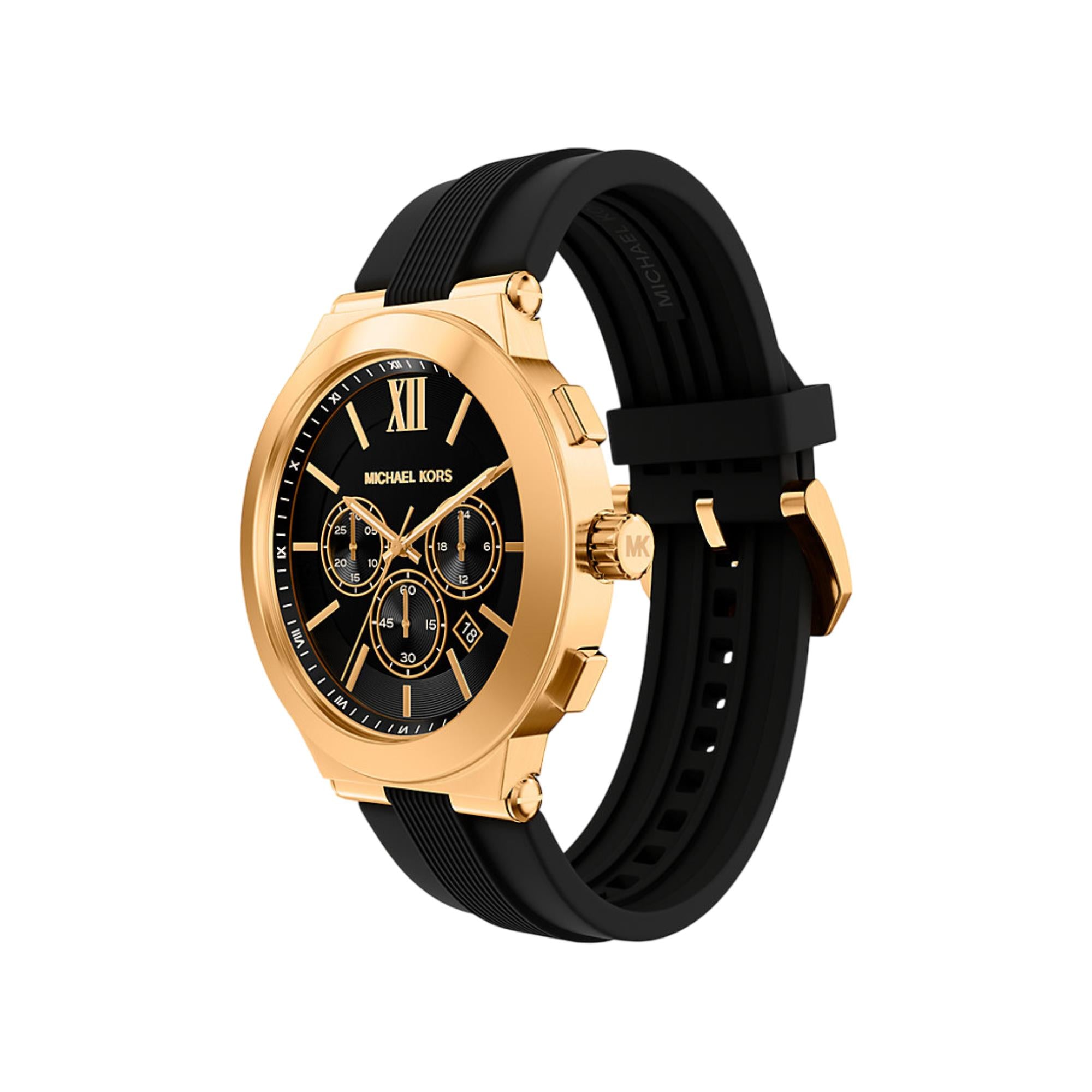 Michael Kors Billie 44mm Chronograph Schwarz Zifferblatt Silikon Herren Quarz Uhr MK9253