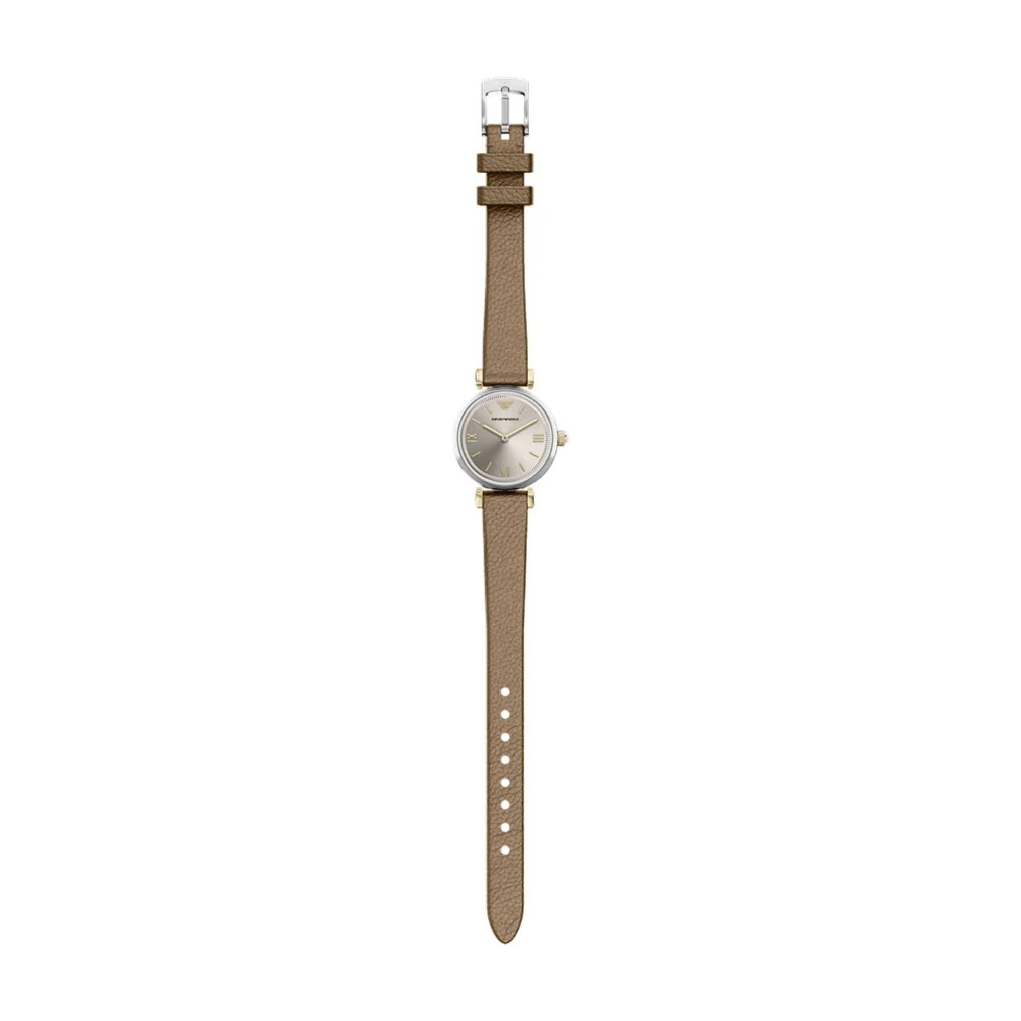 Emporio Armani Gianni T-Bar 28mm Champagne Dial Leather Ladies Watch AR11770
