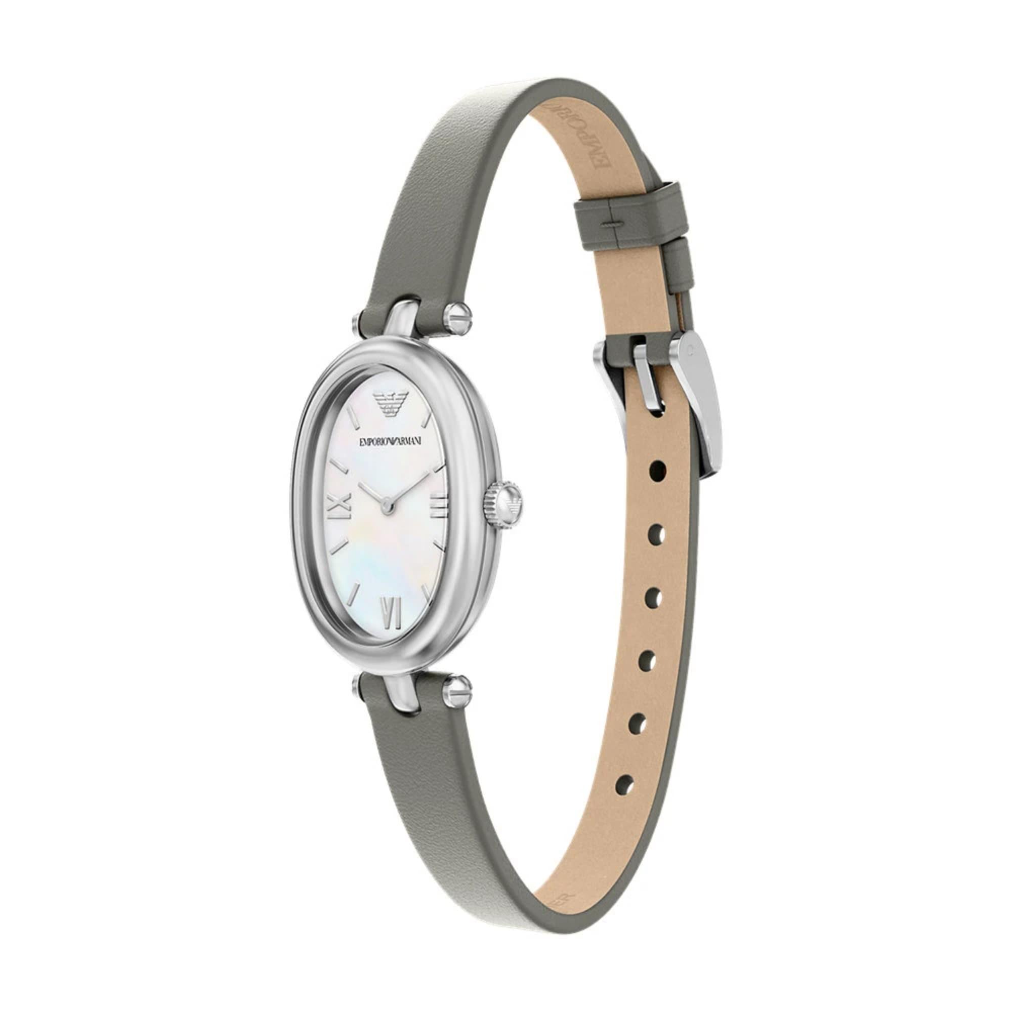 Emporio Armani Gianni T-Bar 22mm White Mother of Pearl Dial Leather Ladies Quartz Watch AR11779