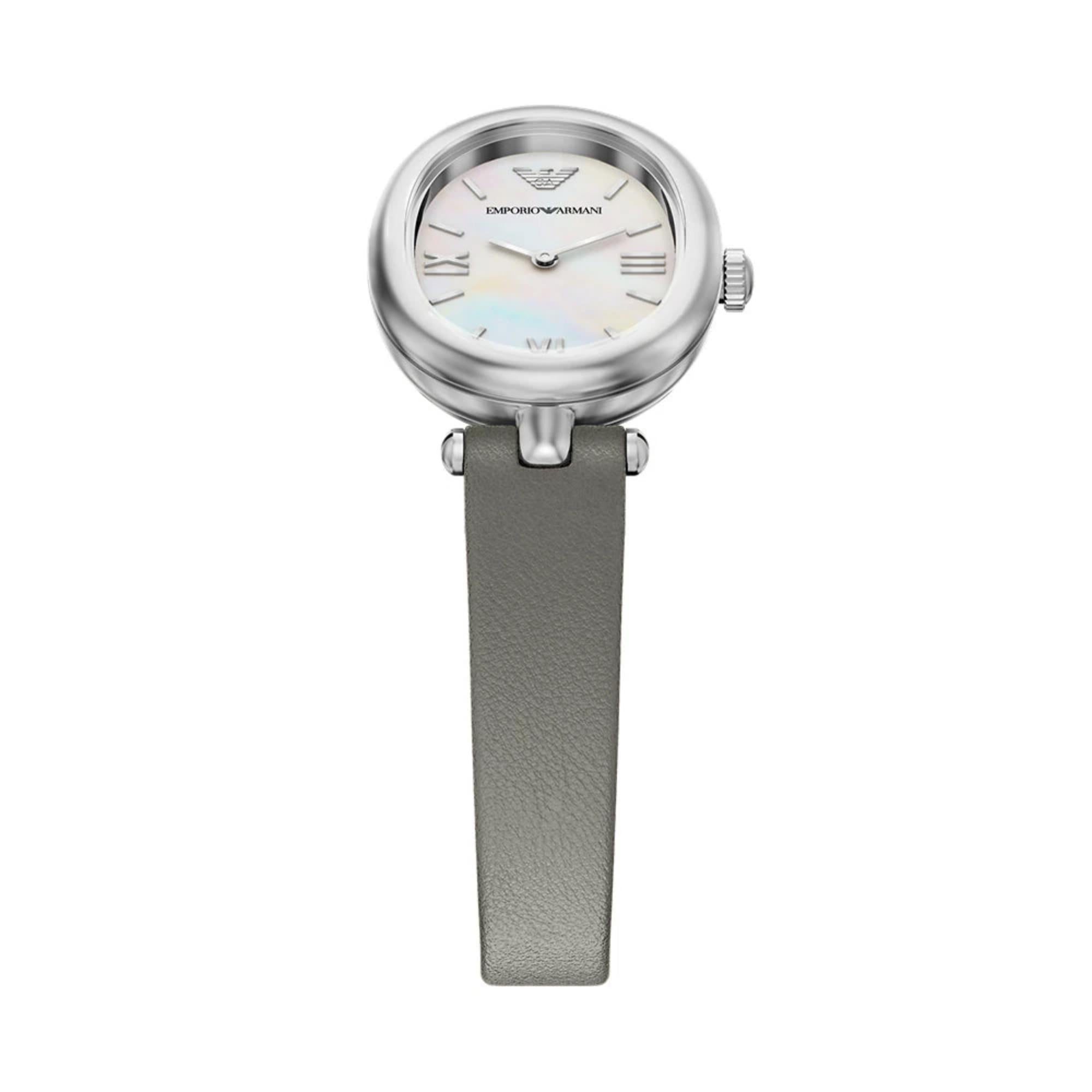 Emporio Armani Gianni T-Bar 22mm White Mother of Pearl Dial Leather Ladies Quartz Watch AR11779
