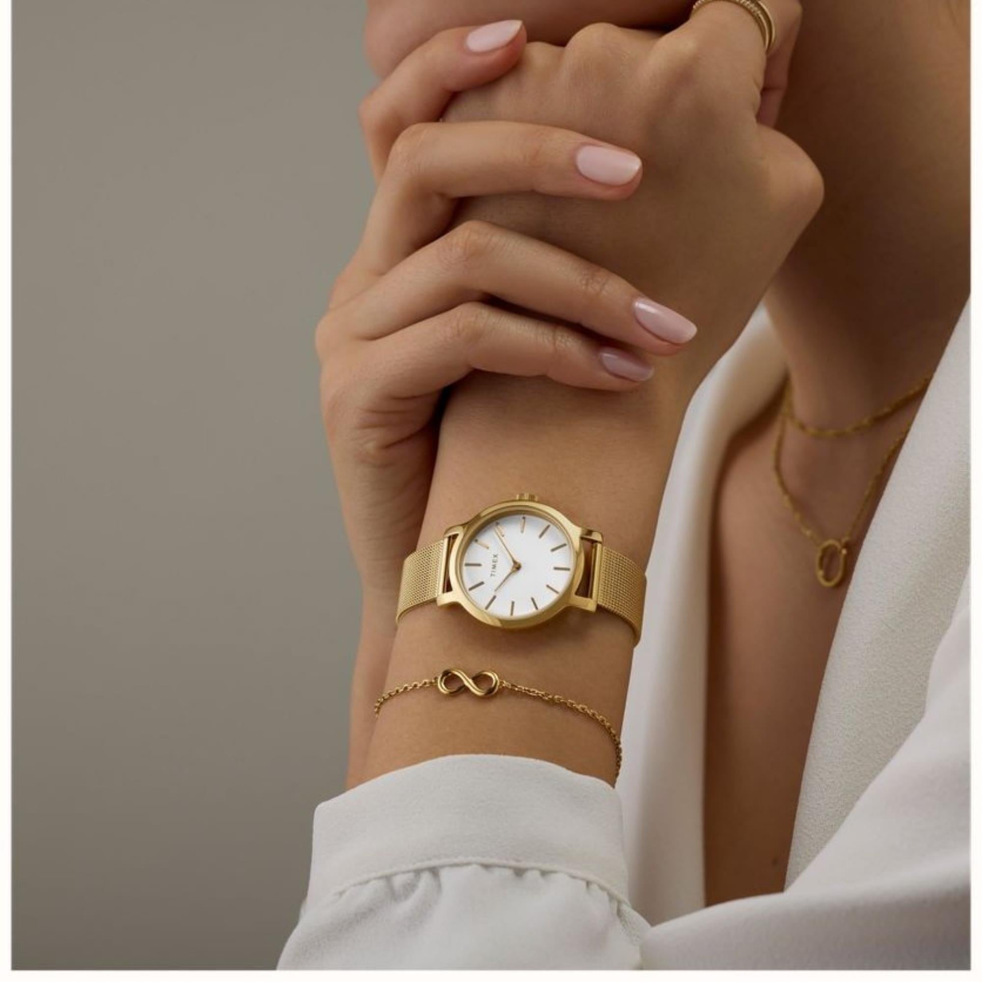 Timex Trend 31mm White Dial Steel Ladies Quartz Watch TWG067000