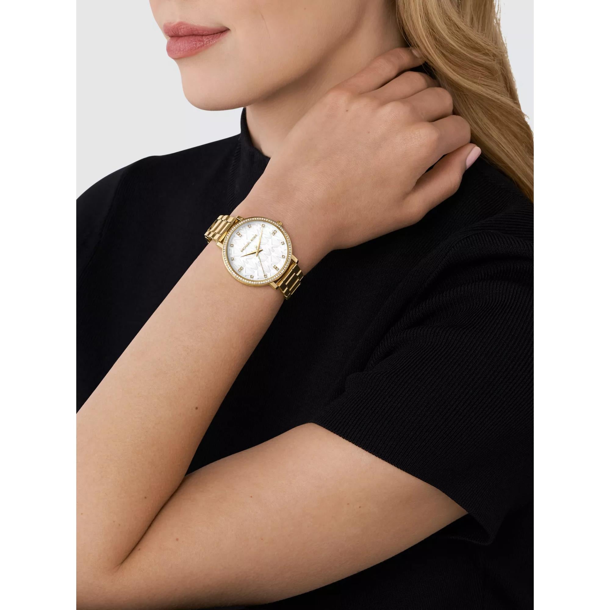 Michael Kors Pyper 38mm Weiß Zifferblatt Stahl Damen Quarz Uhr MK4919