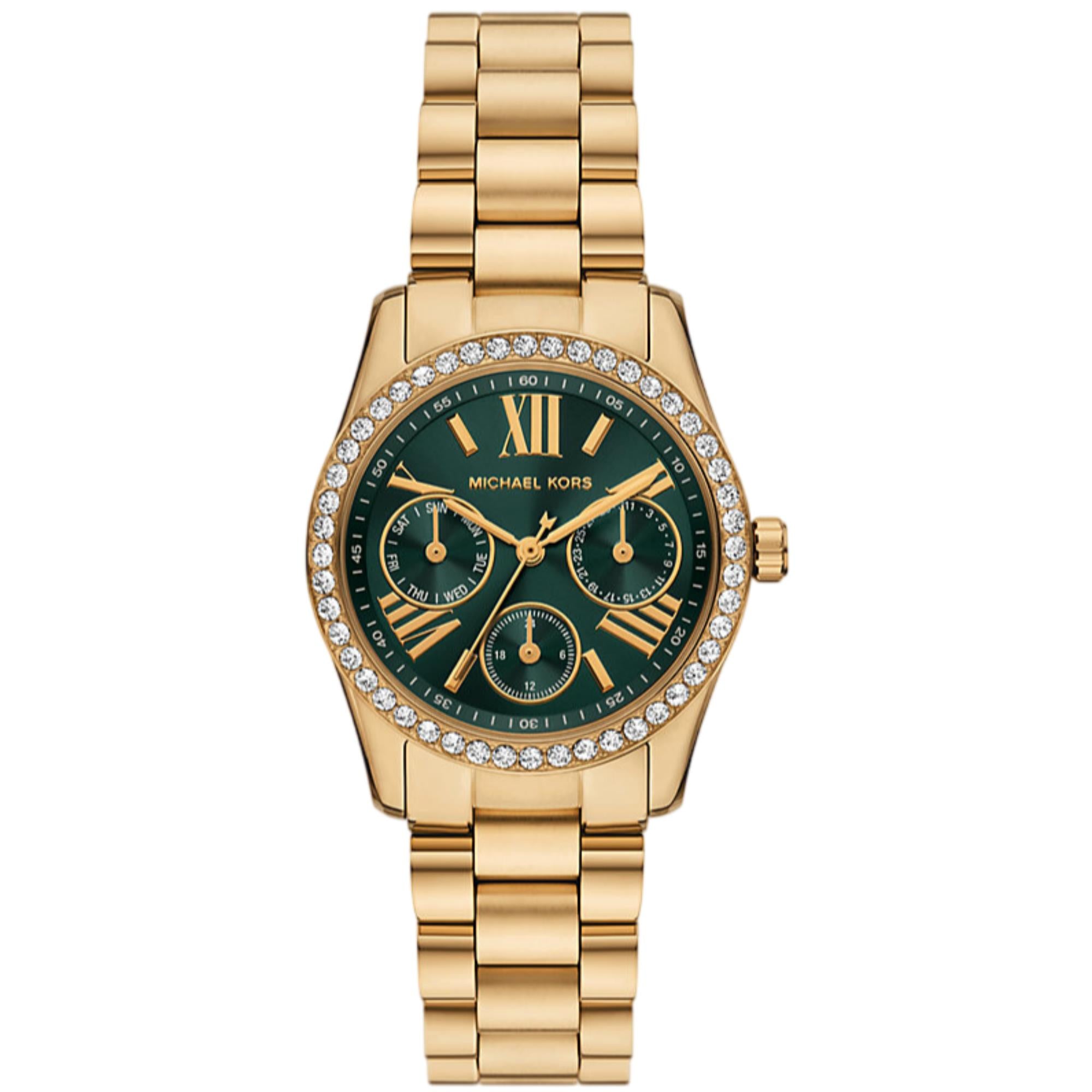 Michael Kors Lexington 33mm Chronograph Emerald Green Dial Steel Ladies Quartz Watch MK4924