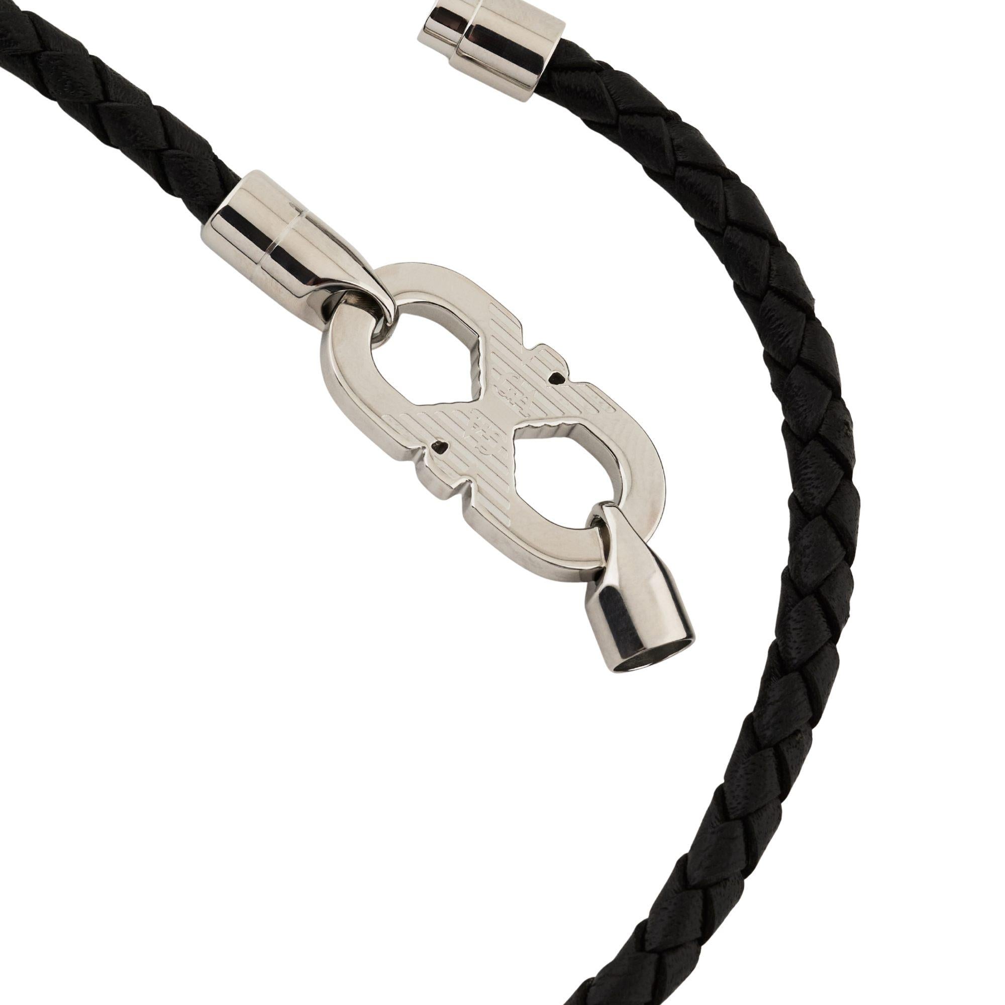 Emporio Armani Silberfarbene Leder ID Armband für Herren EGS3299040