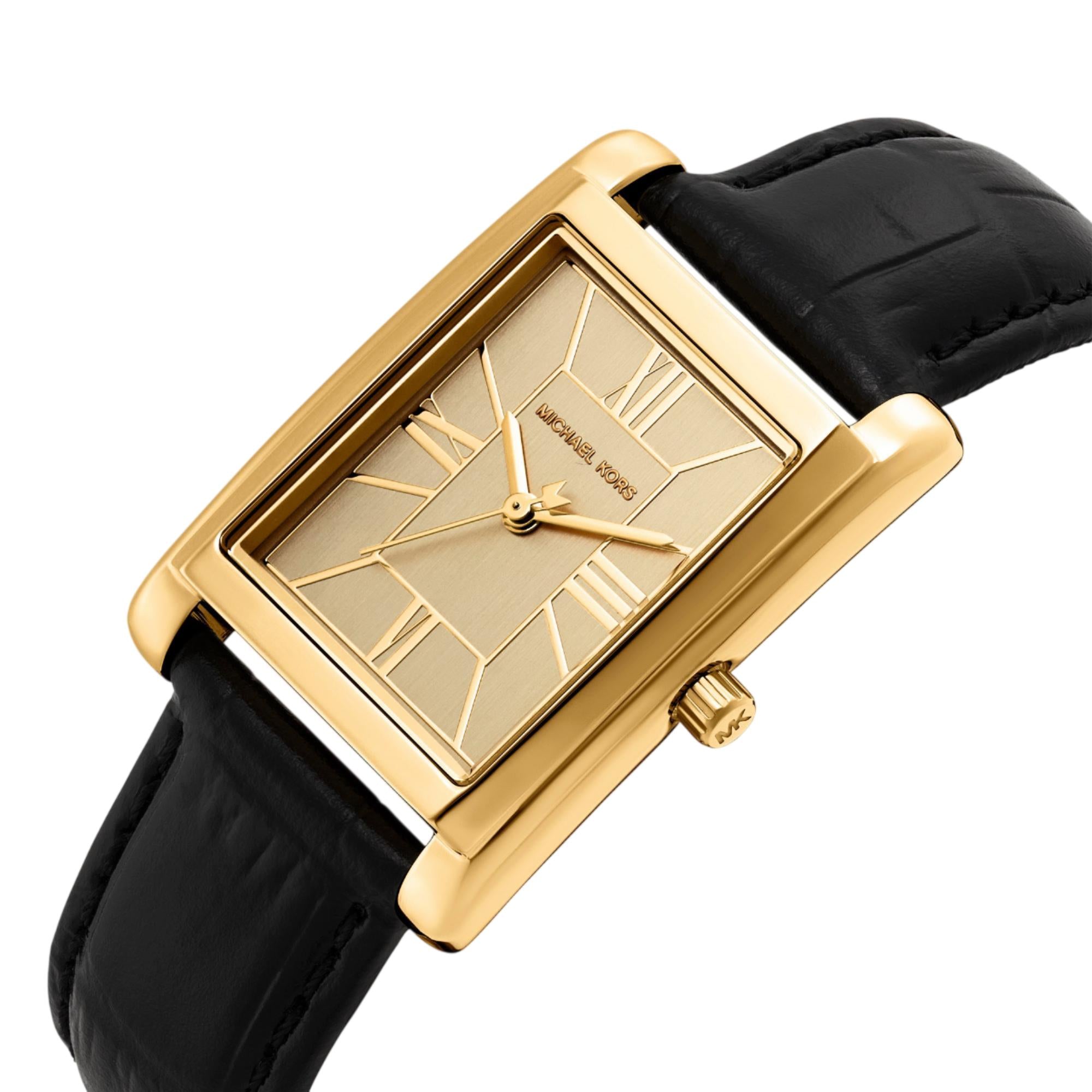 Michael Kors Essex 26mm Gold Dial Leather Ladies Quartz Watch MK4965