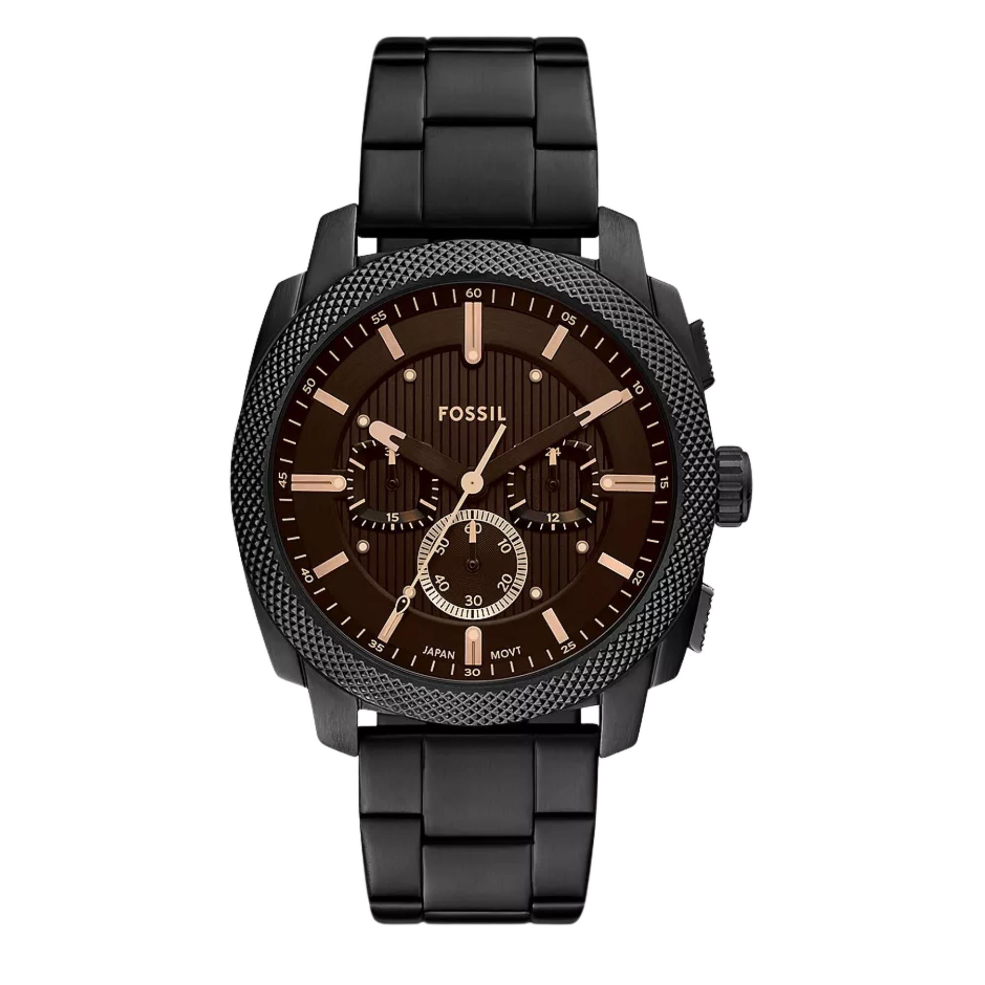 Fossil Machine 44mm Chronograph Schwarzes Zifferblatt Stahl Herren Quarz Uhr FS6097