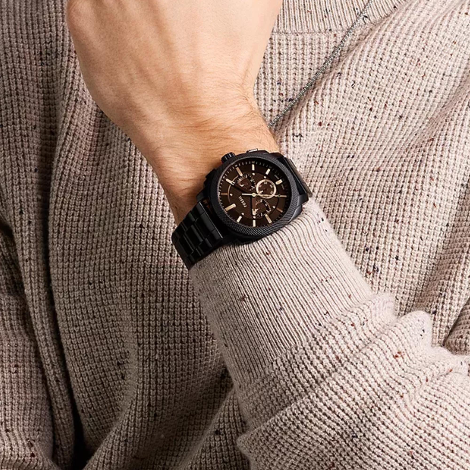 Fossil Machine 44mm Chronograph Schwarzes Zifferblatt Stahl Herren Quarz Uhr FS6097