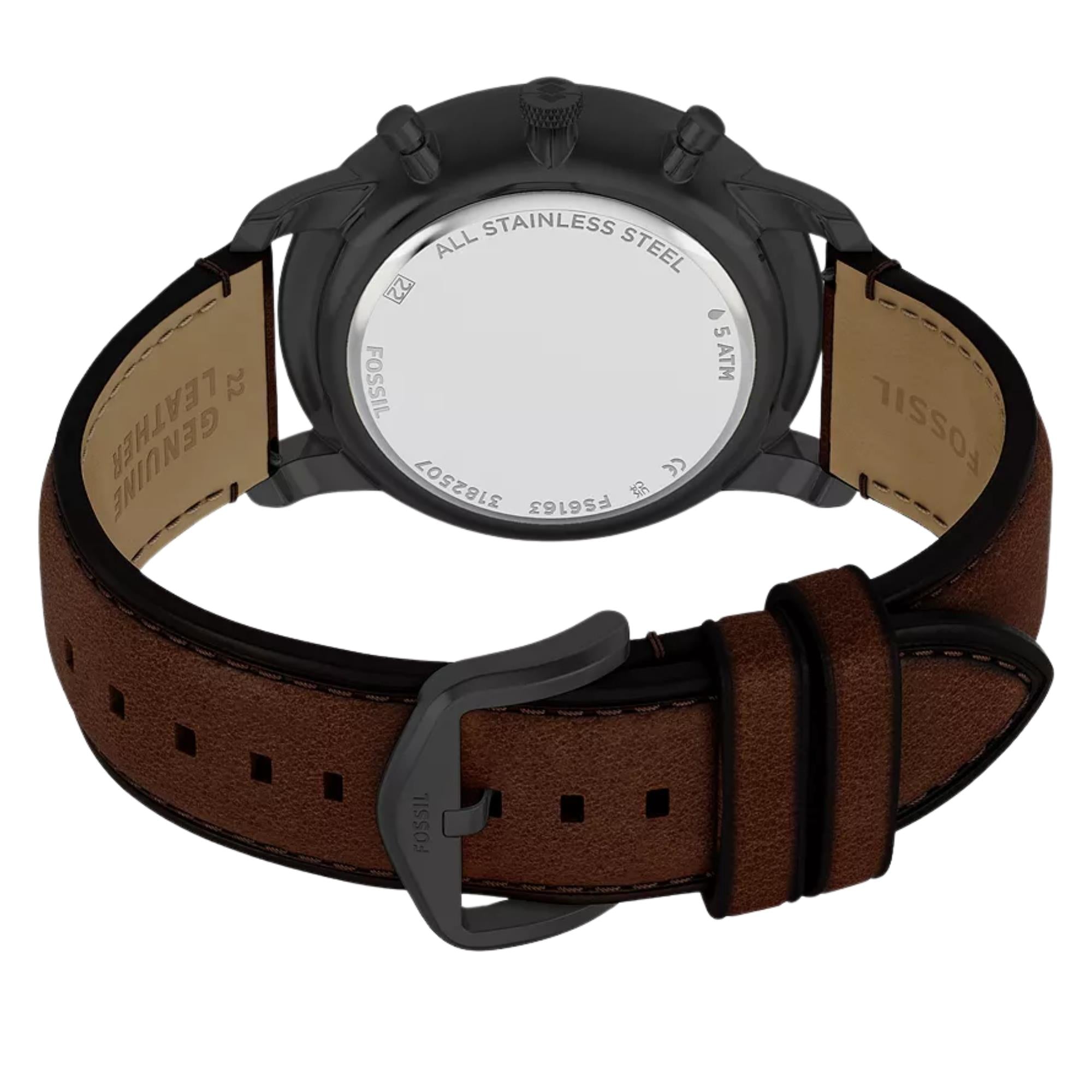 Fossil Neutra 44mm Chronograph Black Dial Leather Mens Quartz Watch FS6163