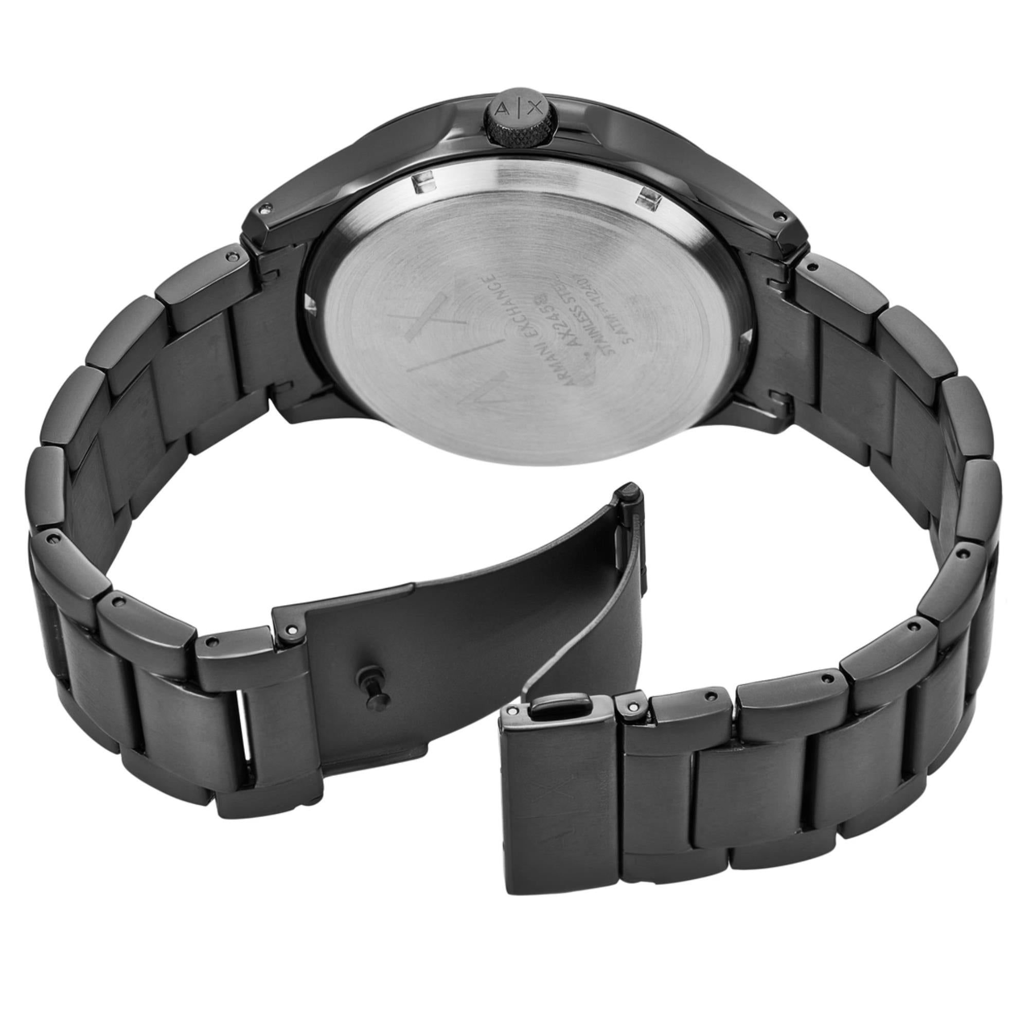 Armani Exchange Hampton 46mm Skelett Schwarzes Zifferblatt Stahl Herren Quarz Uhr AX2458
