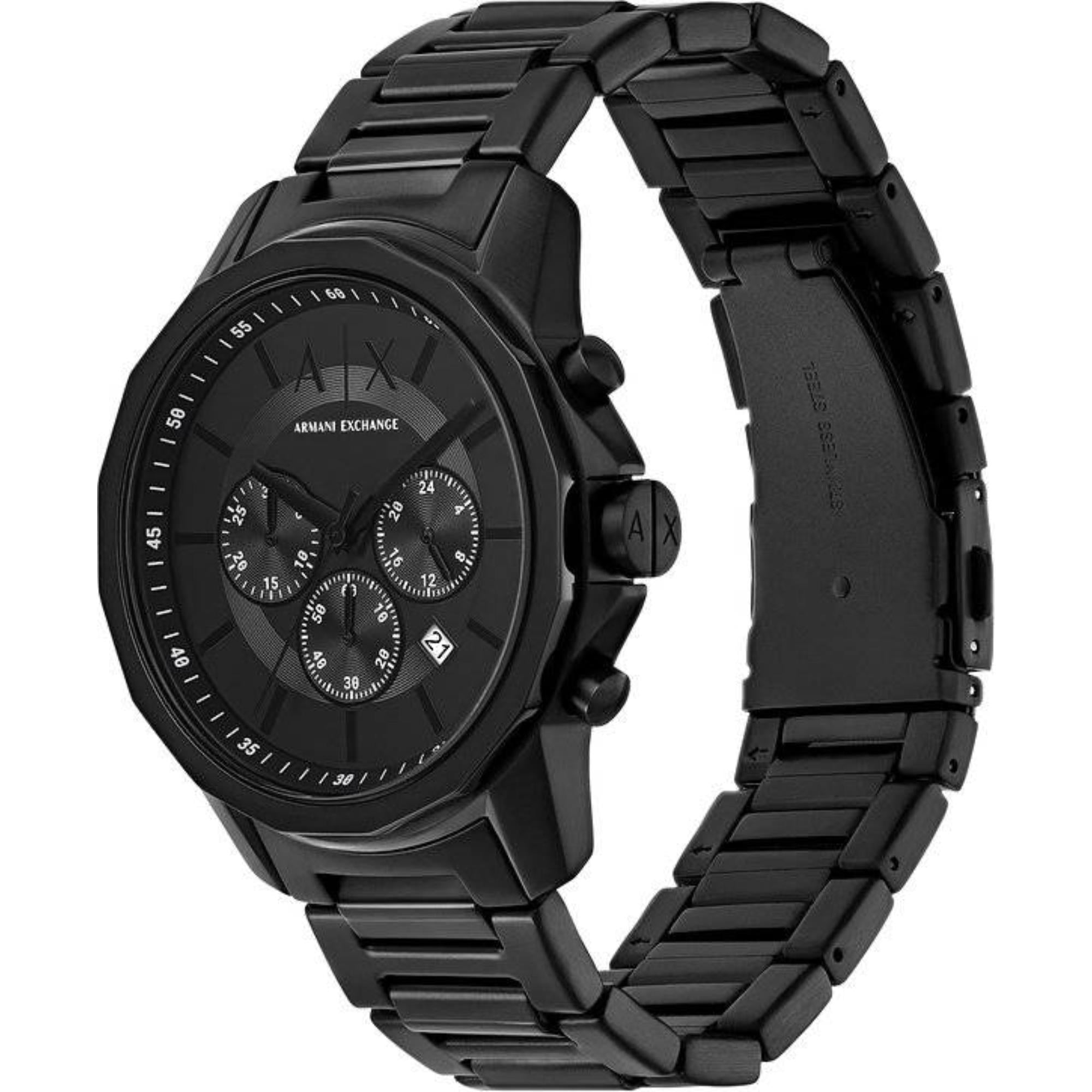 Armani Exchange Banks 44mm Chronograph Black Dial Steel Mens Quartz Watch AX7163SET