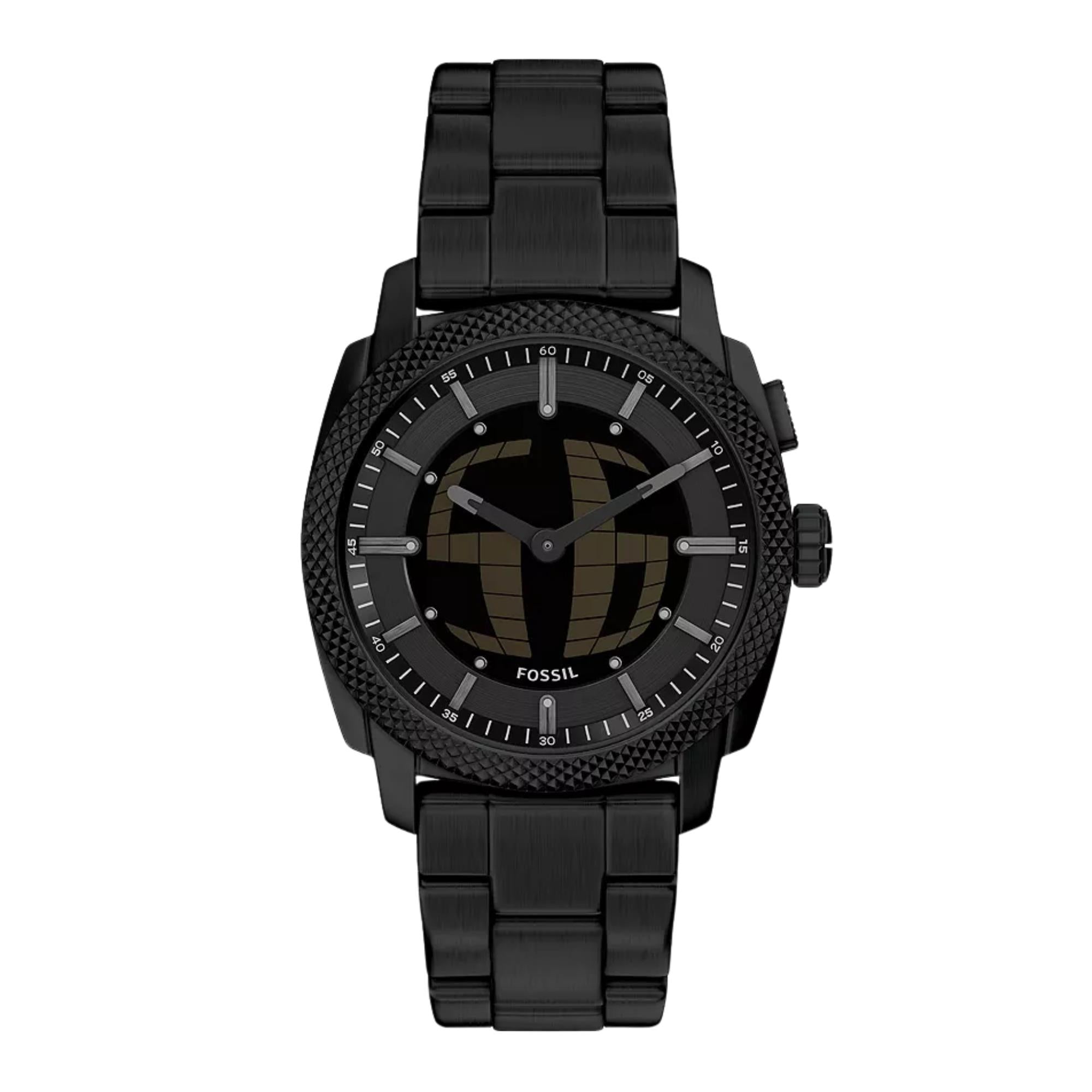 Fossil Machine 41mm Schwarzes Zifferblatt Stahl Herren Digi-Analogue Uhr FS6156