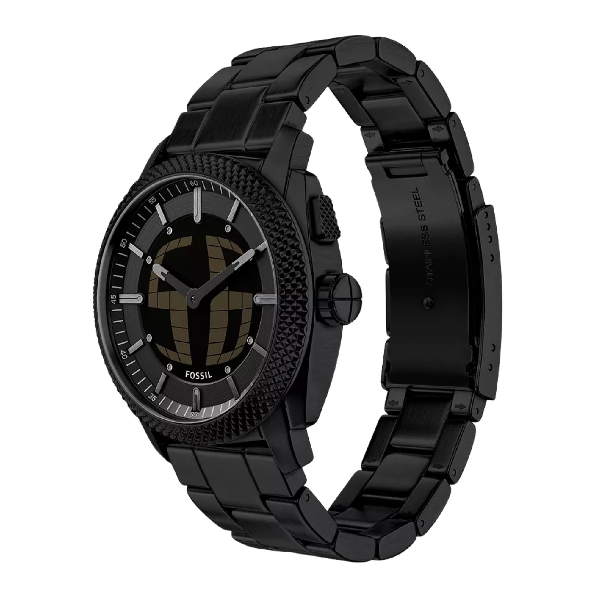 Fossil Machine 41mm Black Dial Steel Mens Digi-Analogue Watch FS6156