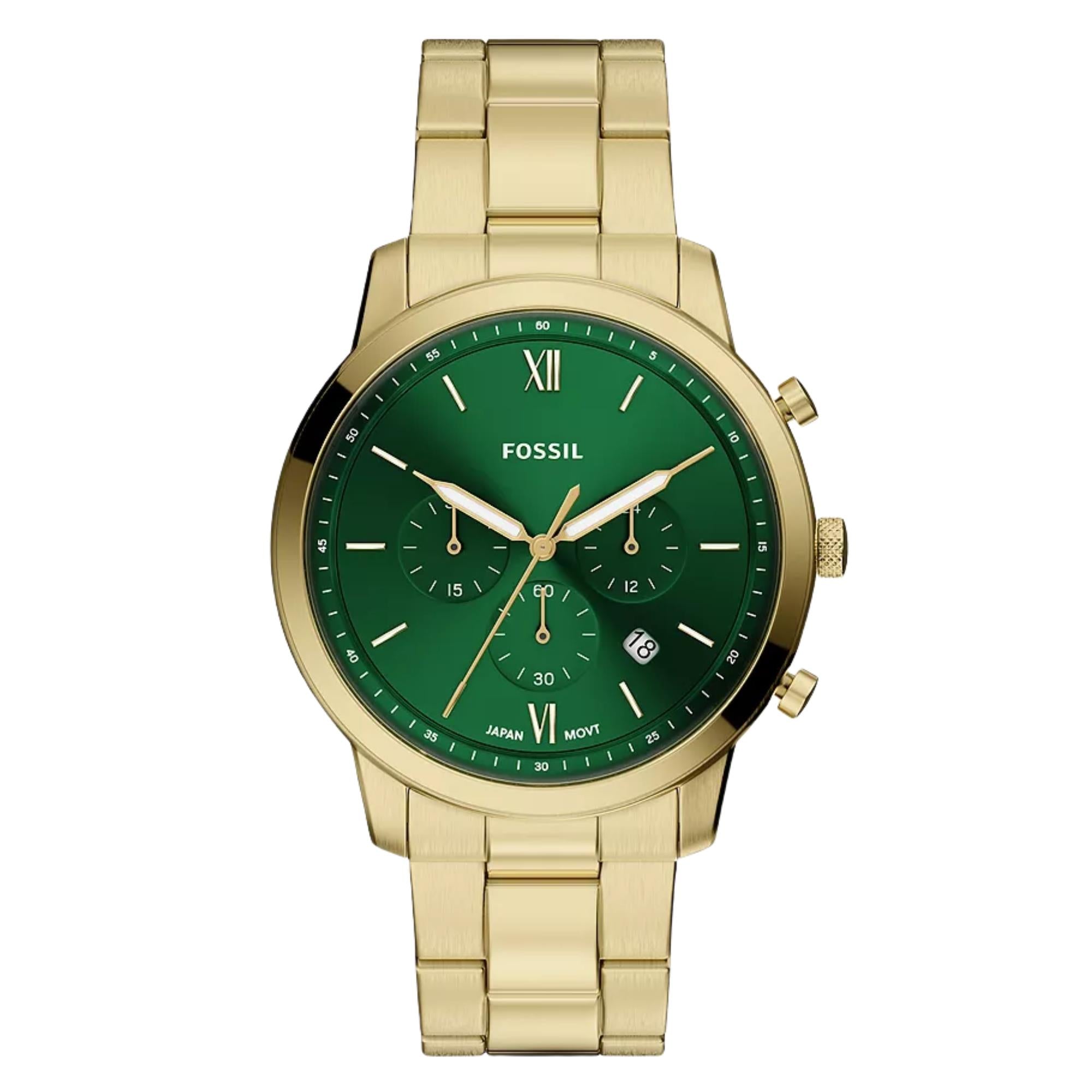Fossil Neutra 44mm Chronograph Green Dial Steel Mens Quartz Watch FS6164