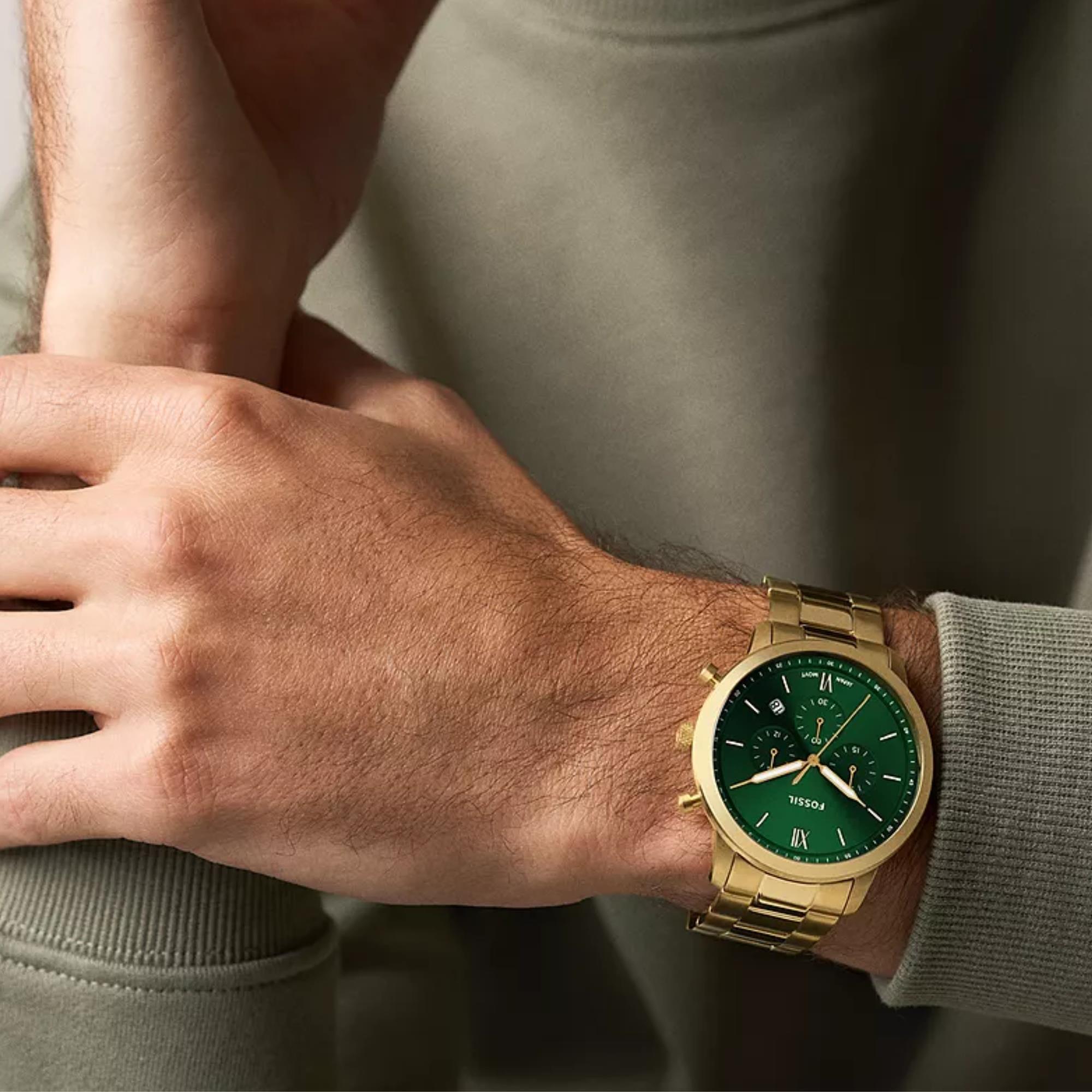 Fossil Neutra 44mm Chronograph Green Dial Steel Mens Quartz Watch FS6164