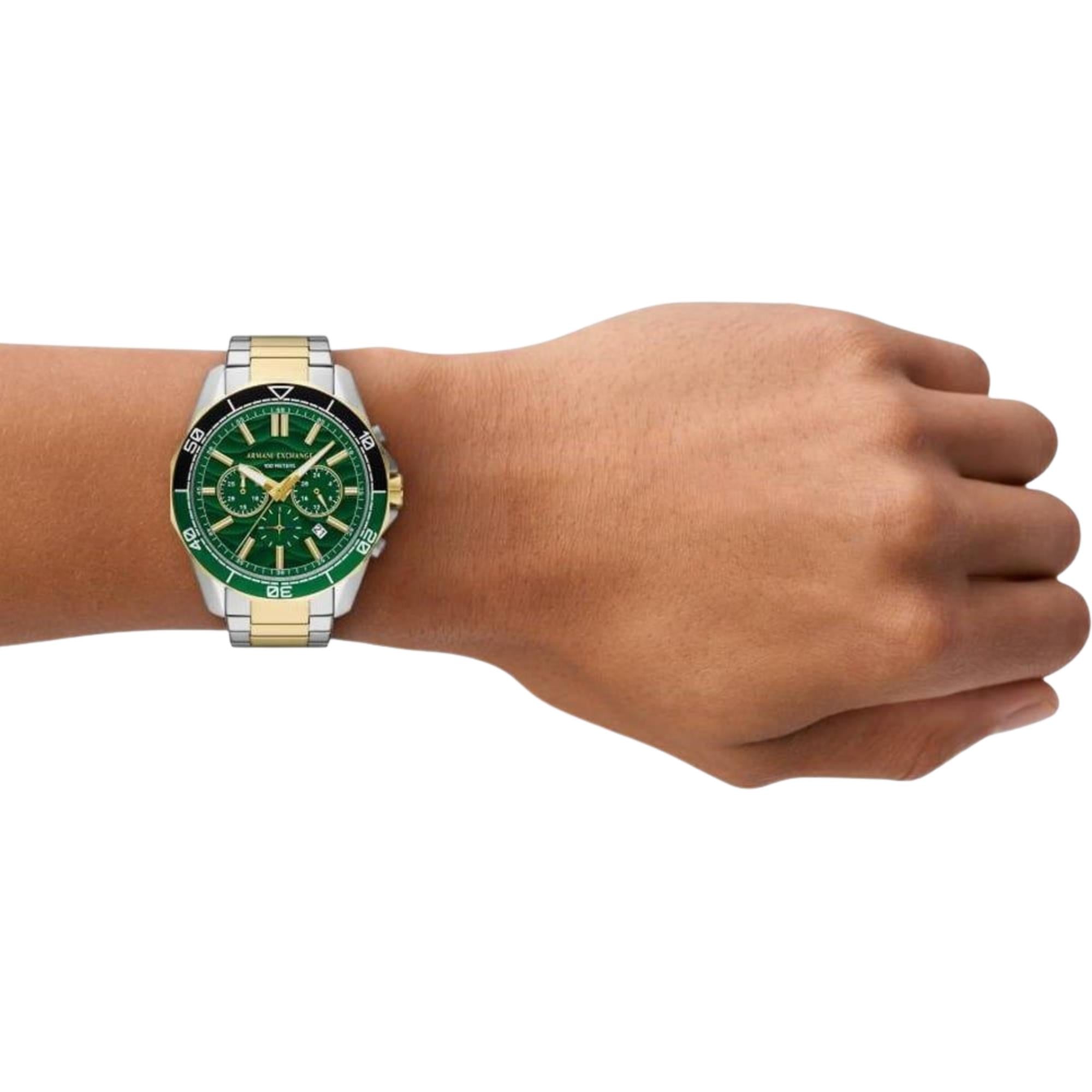 Armani Exchange Spencer 44mm Chronograph Green Dial Steel Mens Quartz Watch AX1966