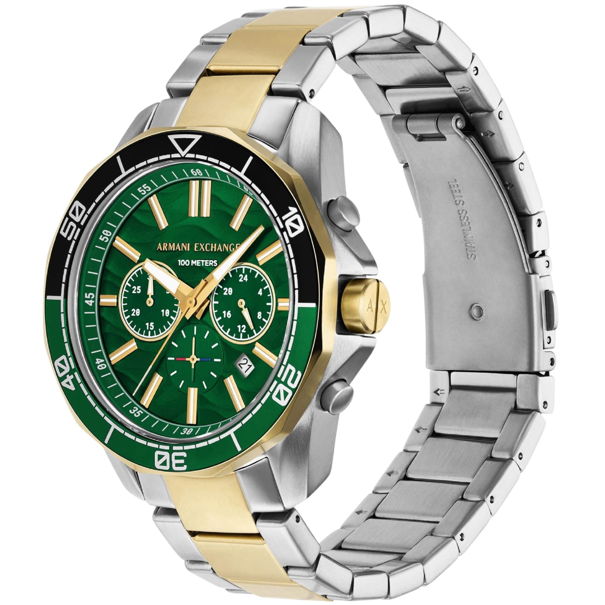 Armani Exchange Spencer 44mm Chronograph Green Dial Steel Mens Quartz Watch AX1966