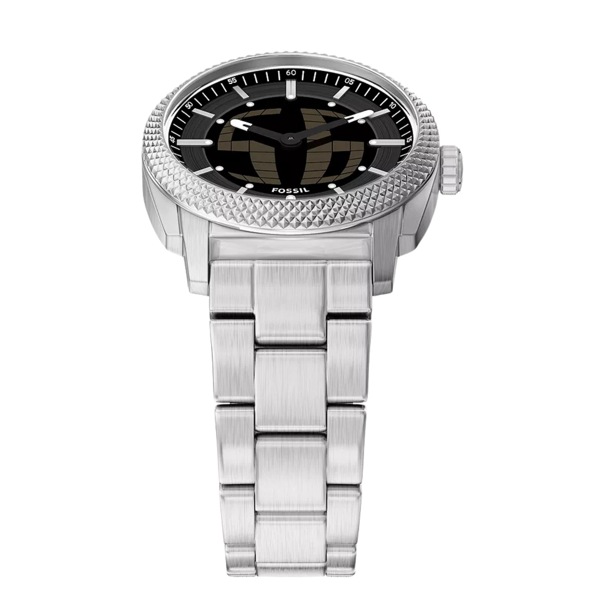 Fossil Machine 41mm Black Dial Steel Digi-Analogue Watch FS6155