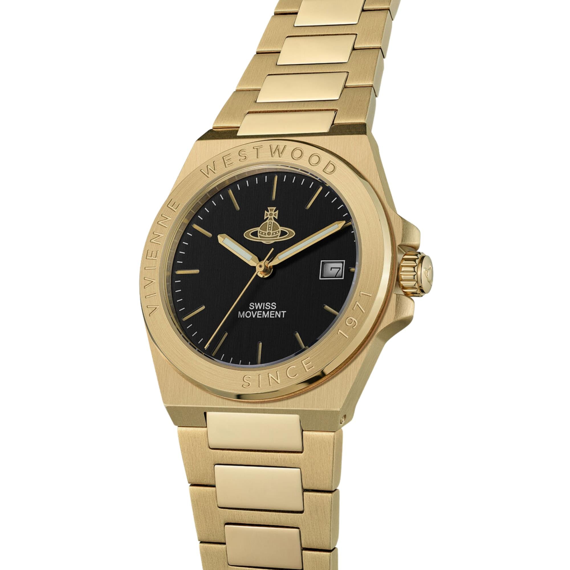 Vivienne Westwood Hanwell Quartz Black Dial Steel Strap Watch VV335BKGD