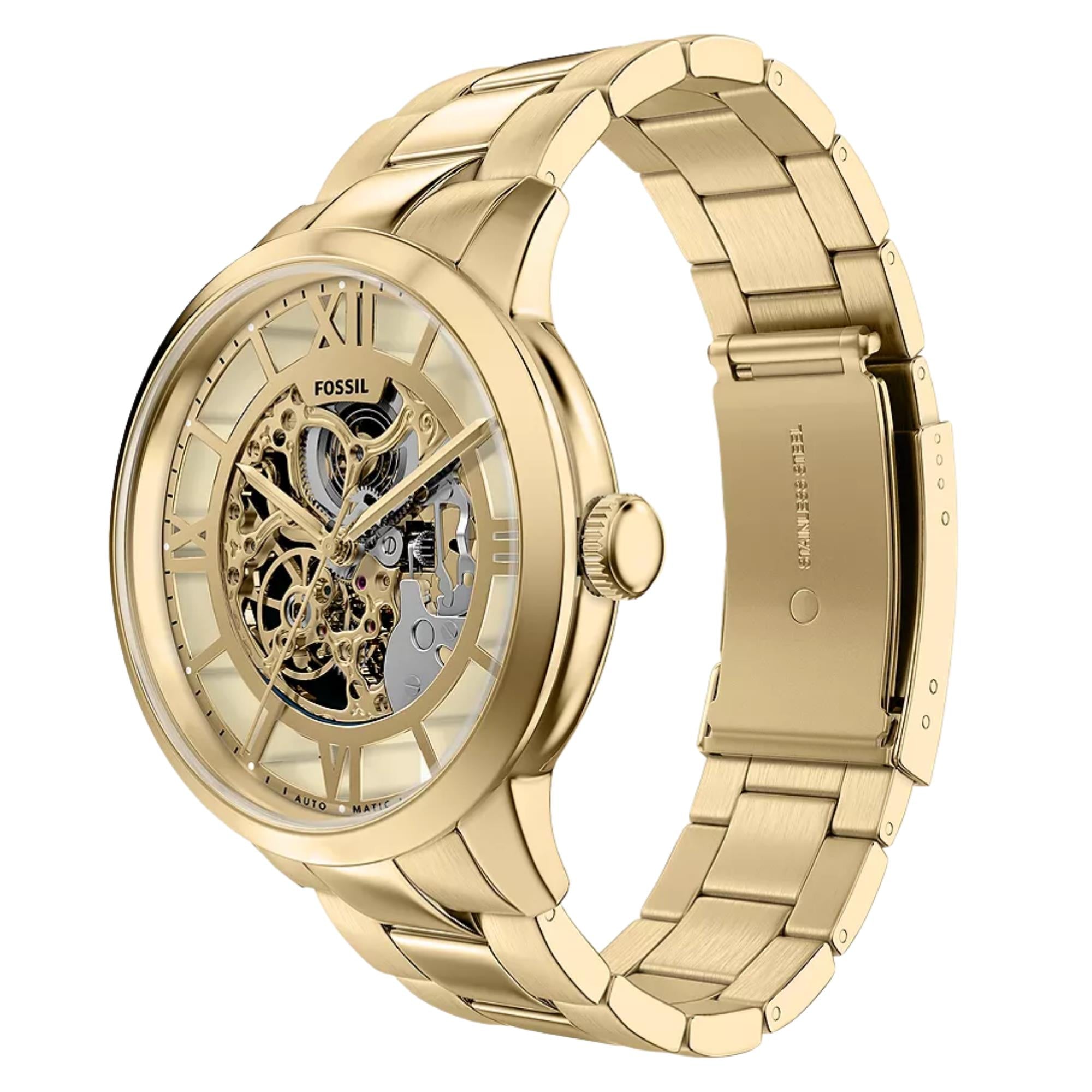 Fossil Townsman 44mm Skeleton Gold Dial Steel Mens Quartz Watch ME3280