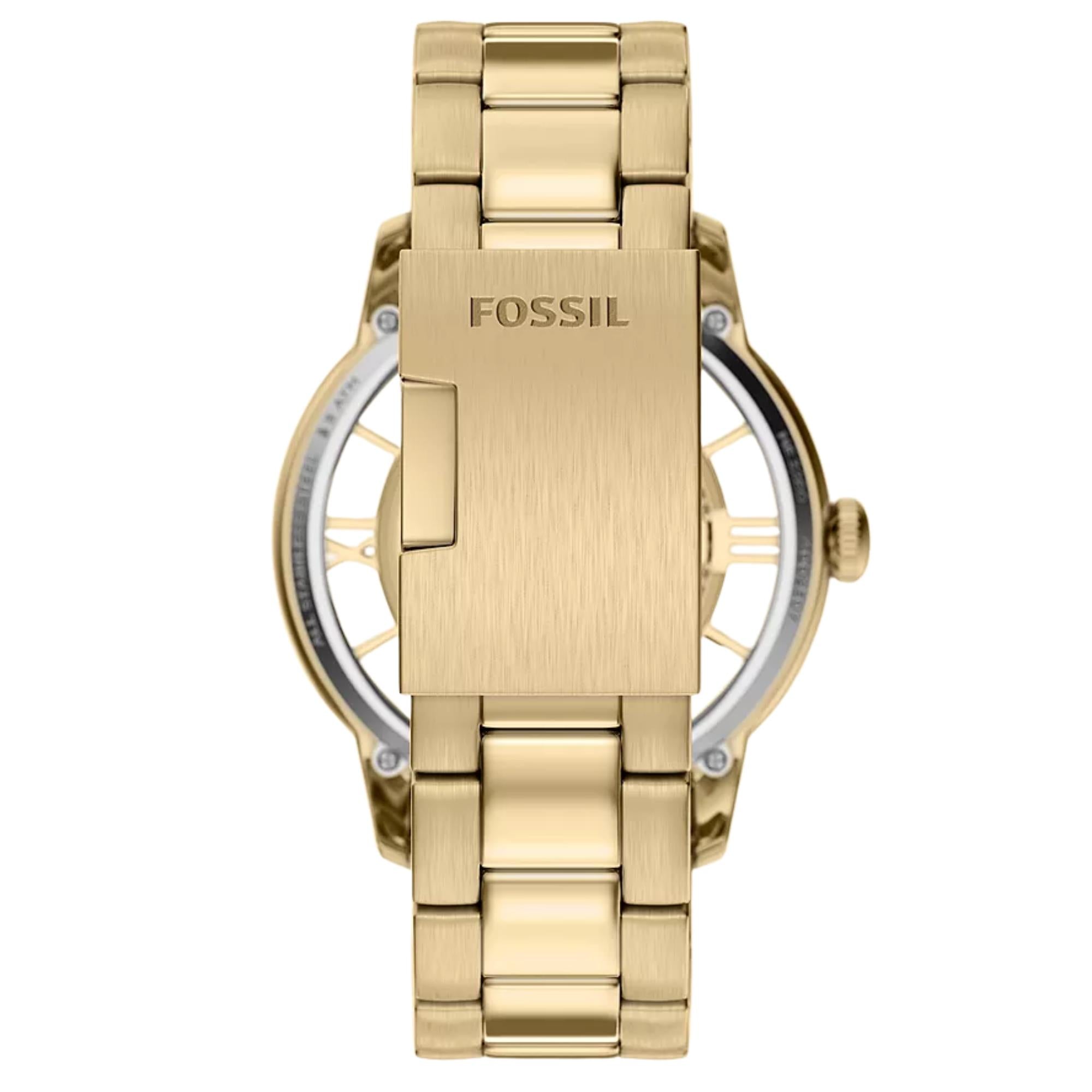 Fossil Townsman 44mm Skeleton Gold Dial Steel Mens Quartz Watch ME3280