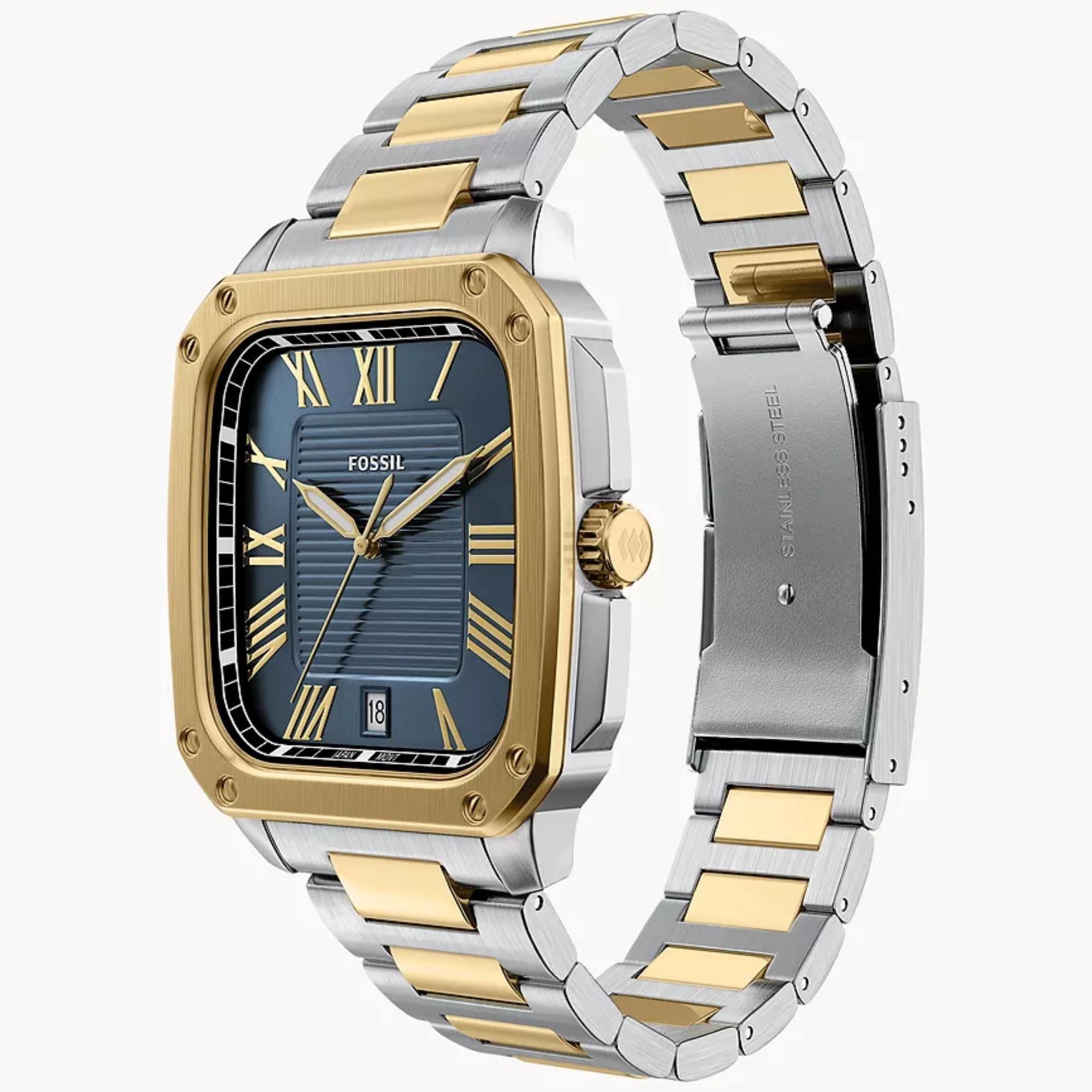 Fossil Crosby 42mm Blaues Zifferblatt Stahl Herren Quarz Uhr FS6161