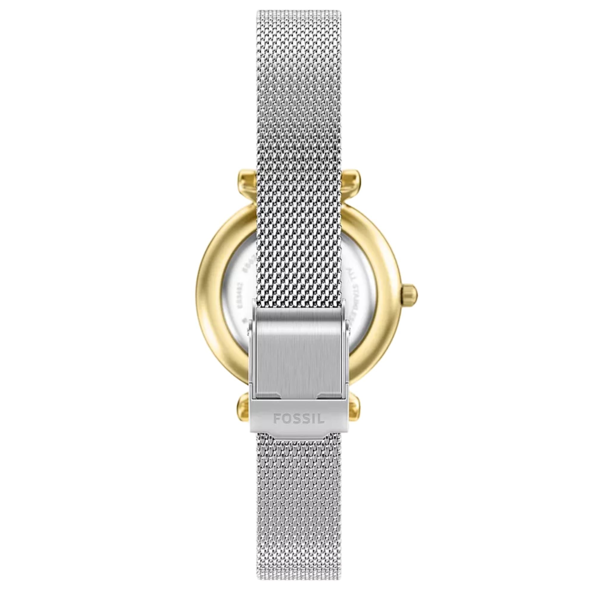 Fossil Carlie 28mm Mother of Pearl Dial Steel Ladies Quartz Watch ES5463
