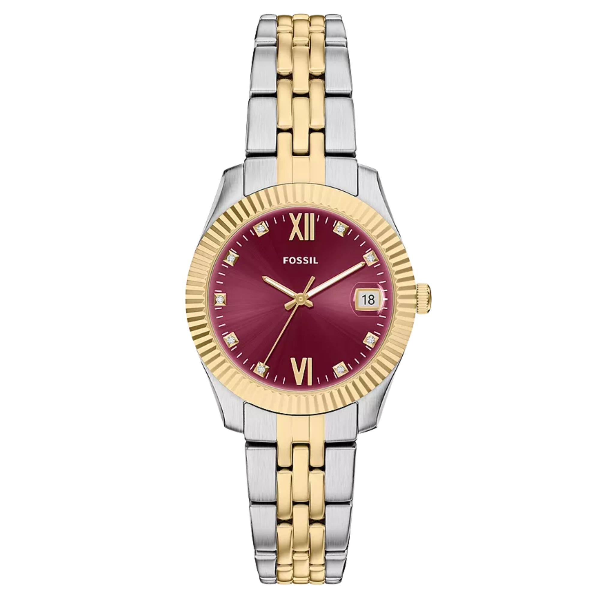 Fossil Scarlette 32mm Pink Dial Steel Ladies Quartz Watch ES5461