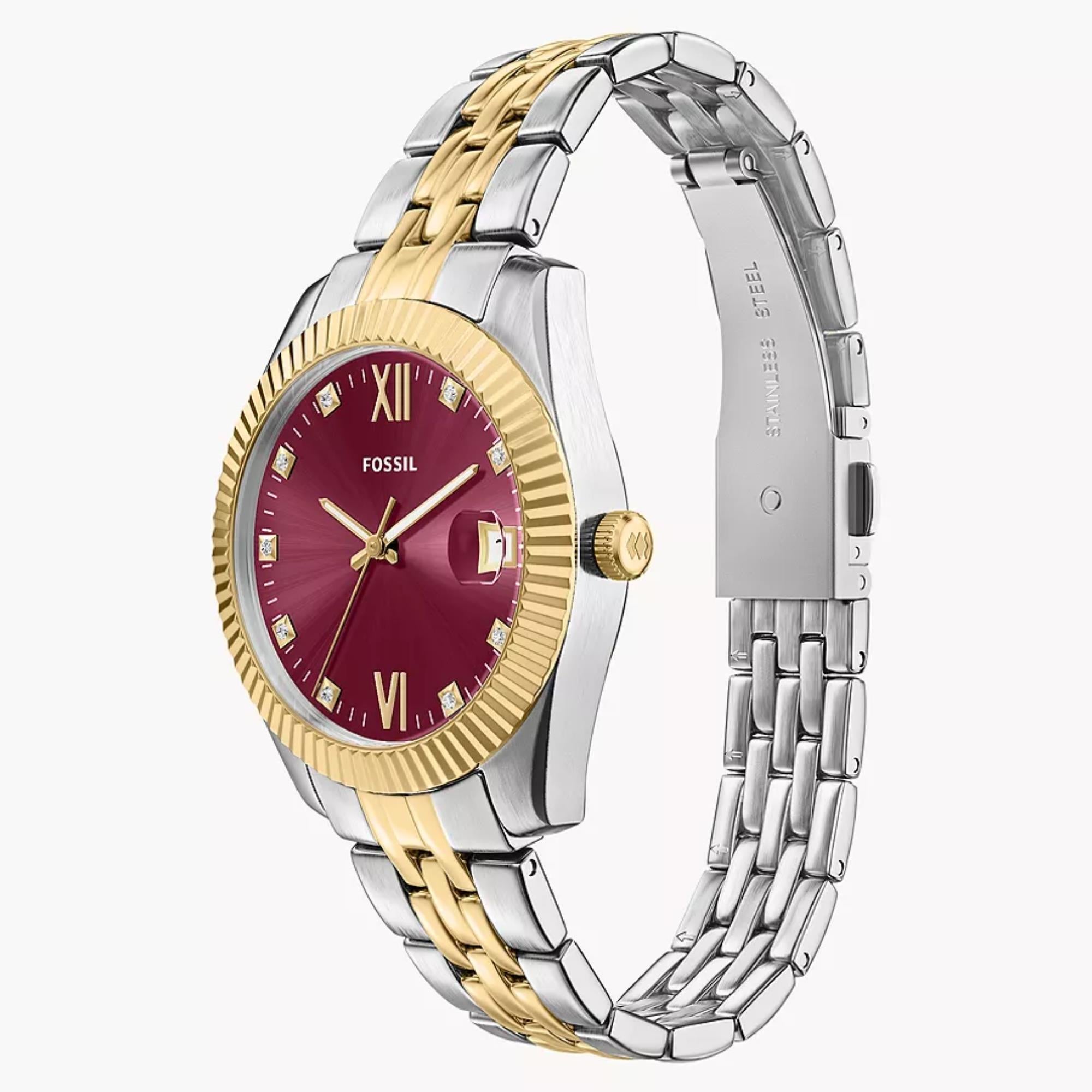 Fossil Scarlette 32mm Pink Dial Steel Ladies Quartz Watch ES5461