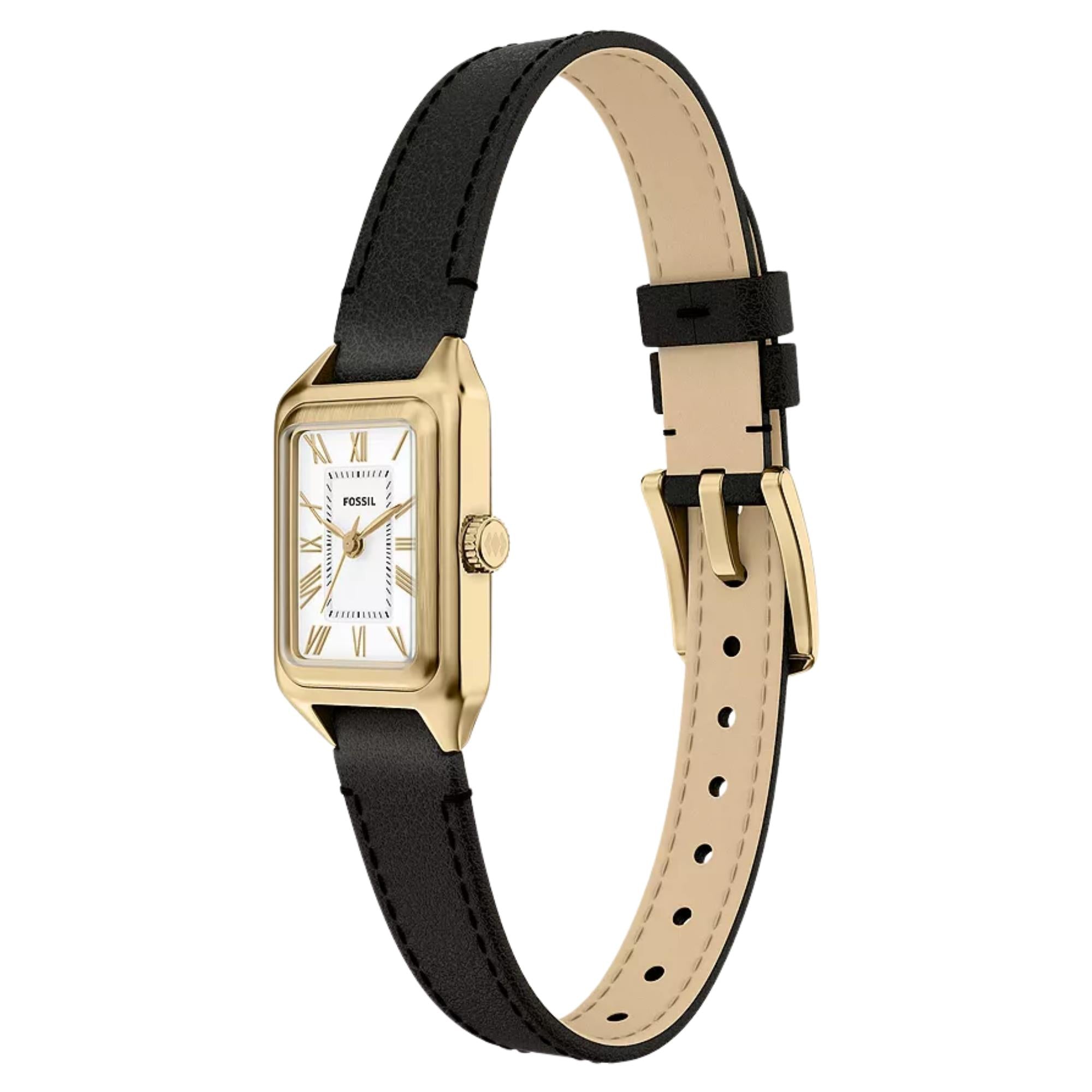 Fossil Raquel 18mm Weißes Zifferblatt Leder Damen Quarz Uhr ES5470
