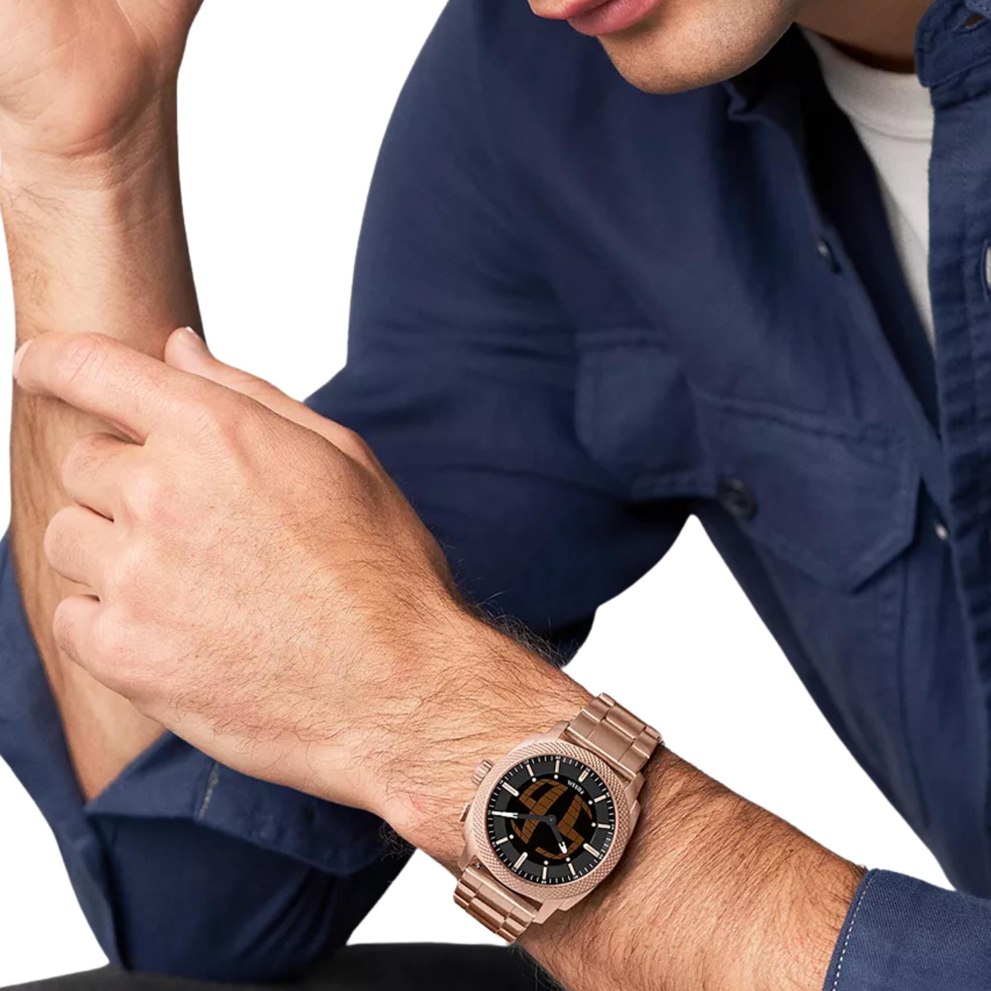 Fossil Machine 41mm Black Dial Steel Mens Digi-Analogue Watch FS6158