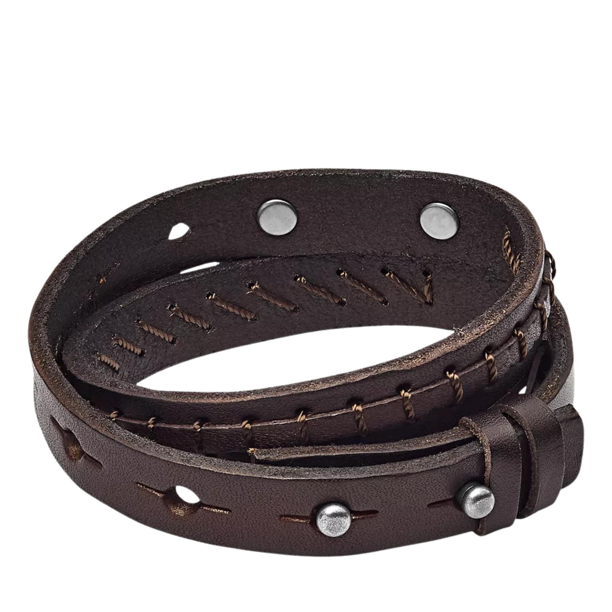 Fossil Bronson Vintage Casual Brown Double-Wrap Leather Men's Bracelet JF87354040