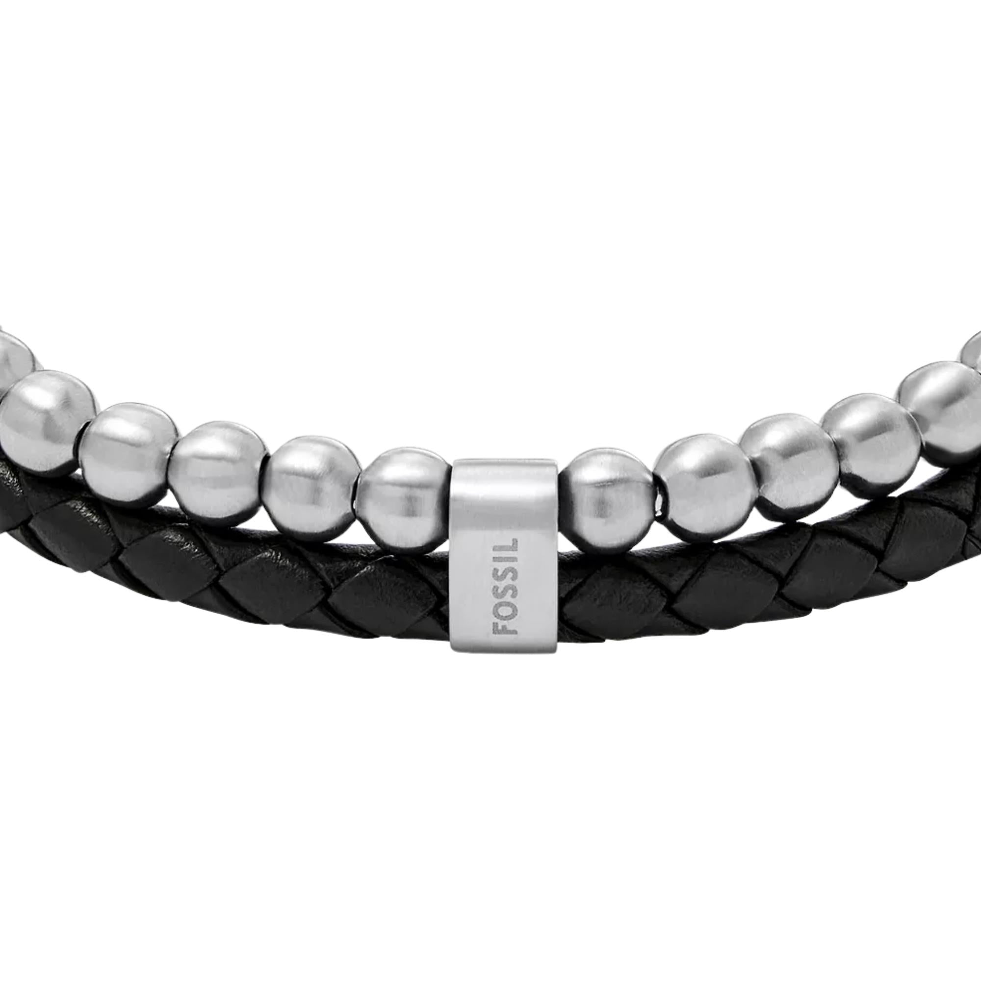 Fossil Townsman Beads Black Leather Multi-Strand Men's Bracelet JF04855040