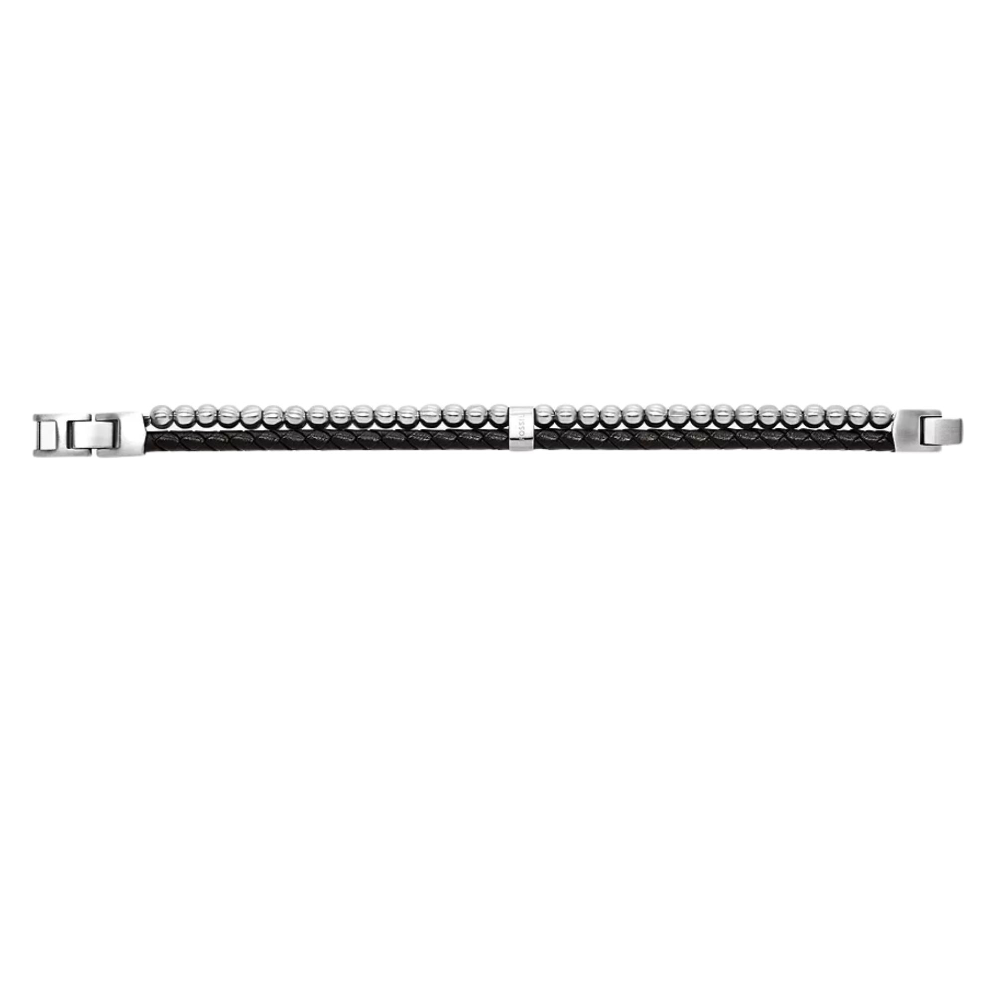 Fossil Townsman Beads Black Leather Multi-Strand Men's Bracelet JF04855040