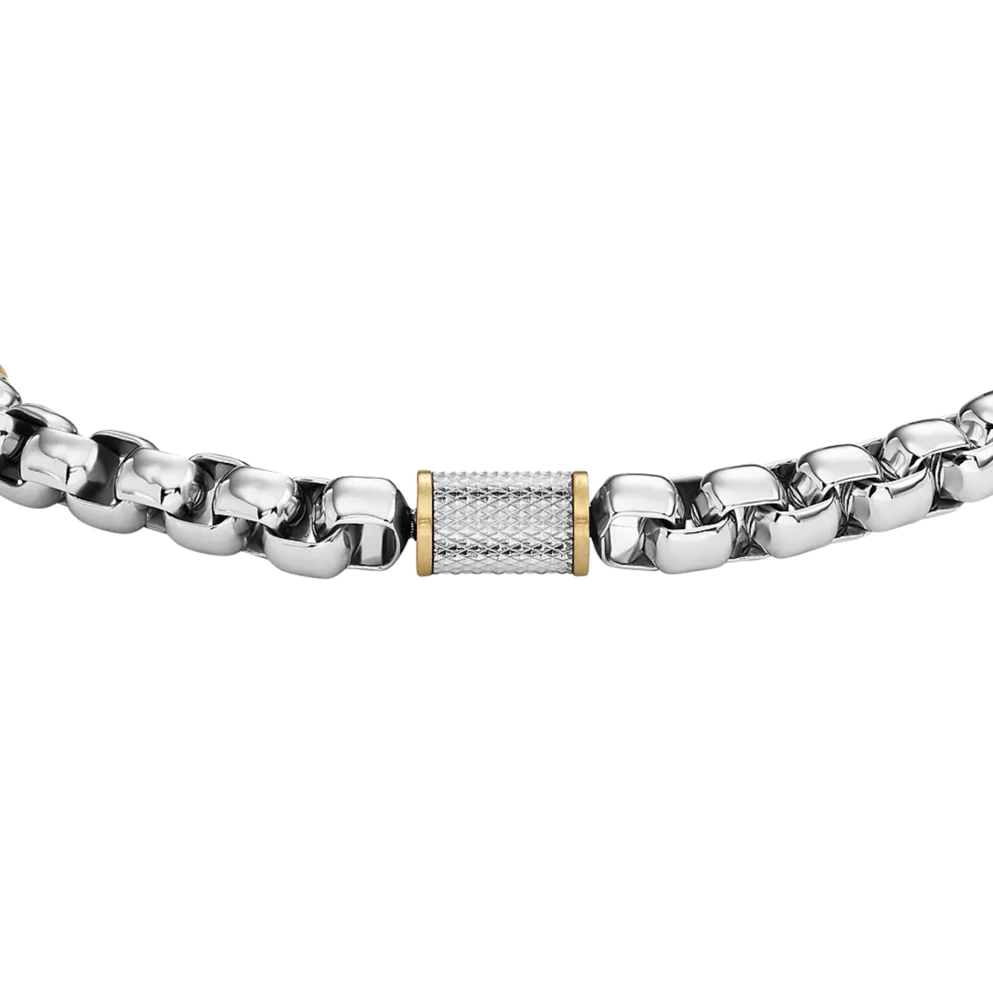 Fossil Machine Knurled Texture Two-Tone Stainless Steel Chain Men's Bracelet JF04138998