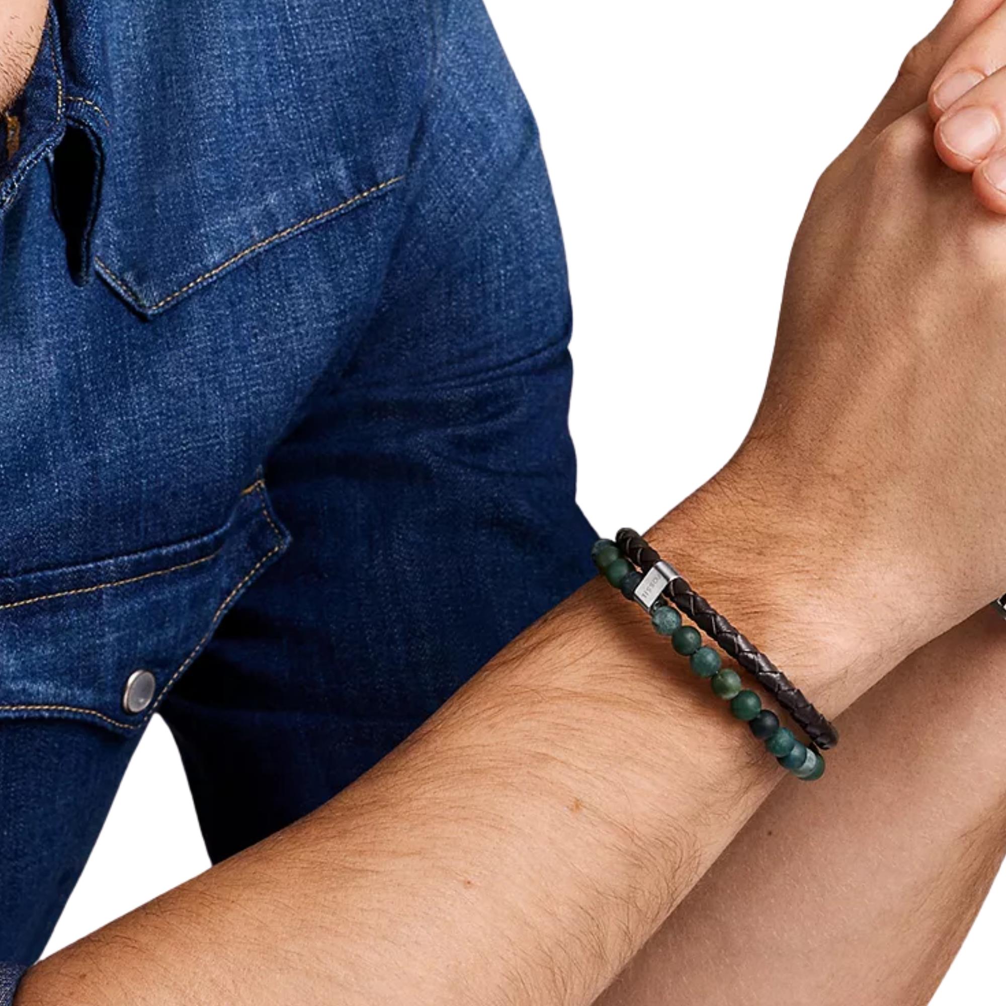 Fossil Townsman Townsman Beads Brown Leather Multi-Strand Men's Bracelet JF04854040