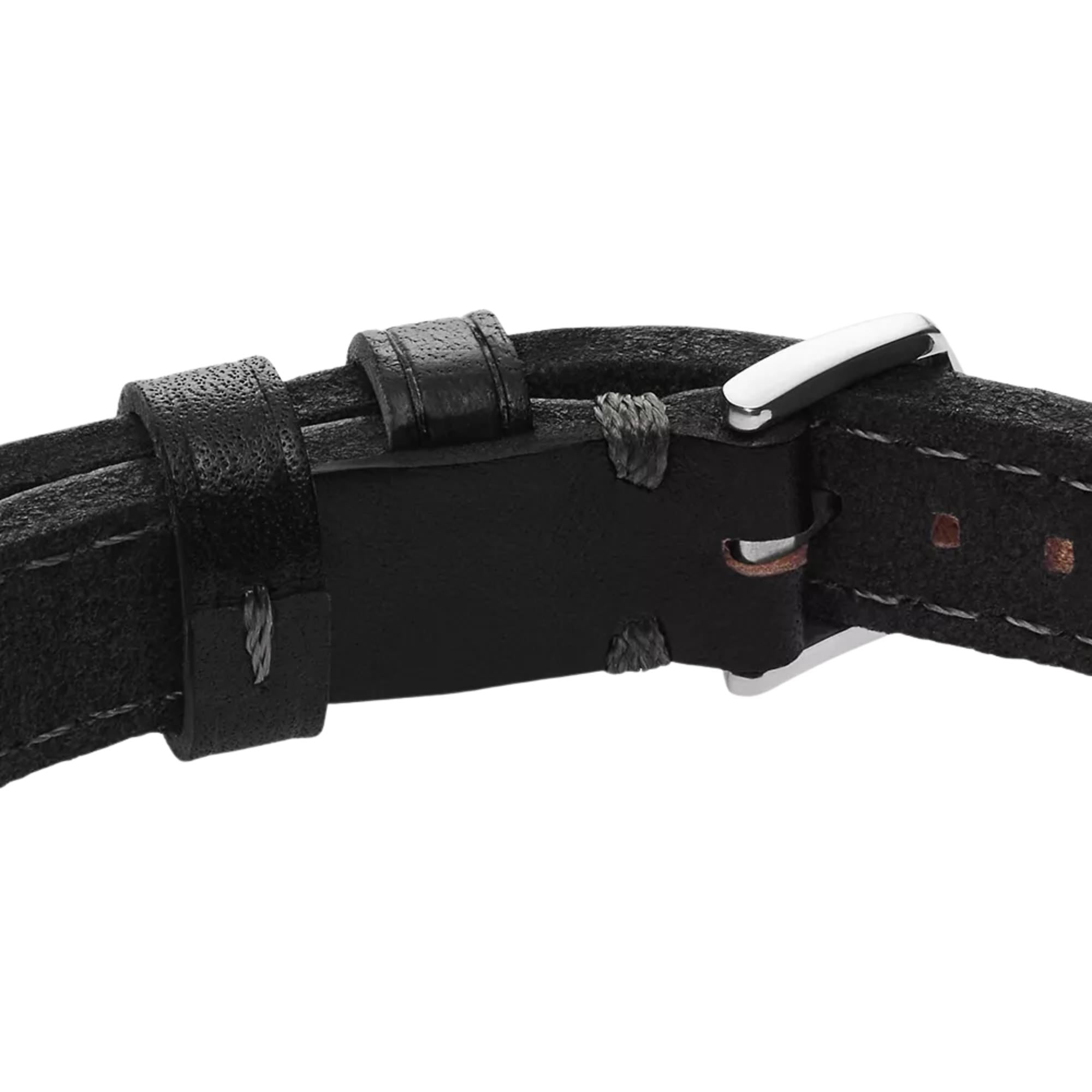 Fossil Machine Rugged Stainless Steel and Black Padded Leather Strap Men's Bracelet JF04950040