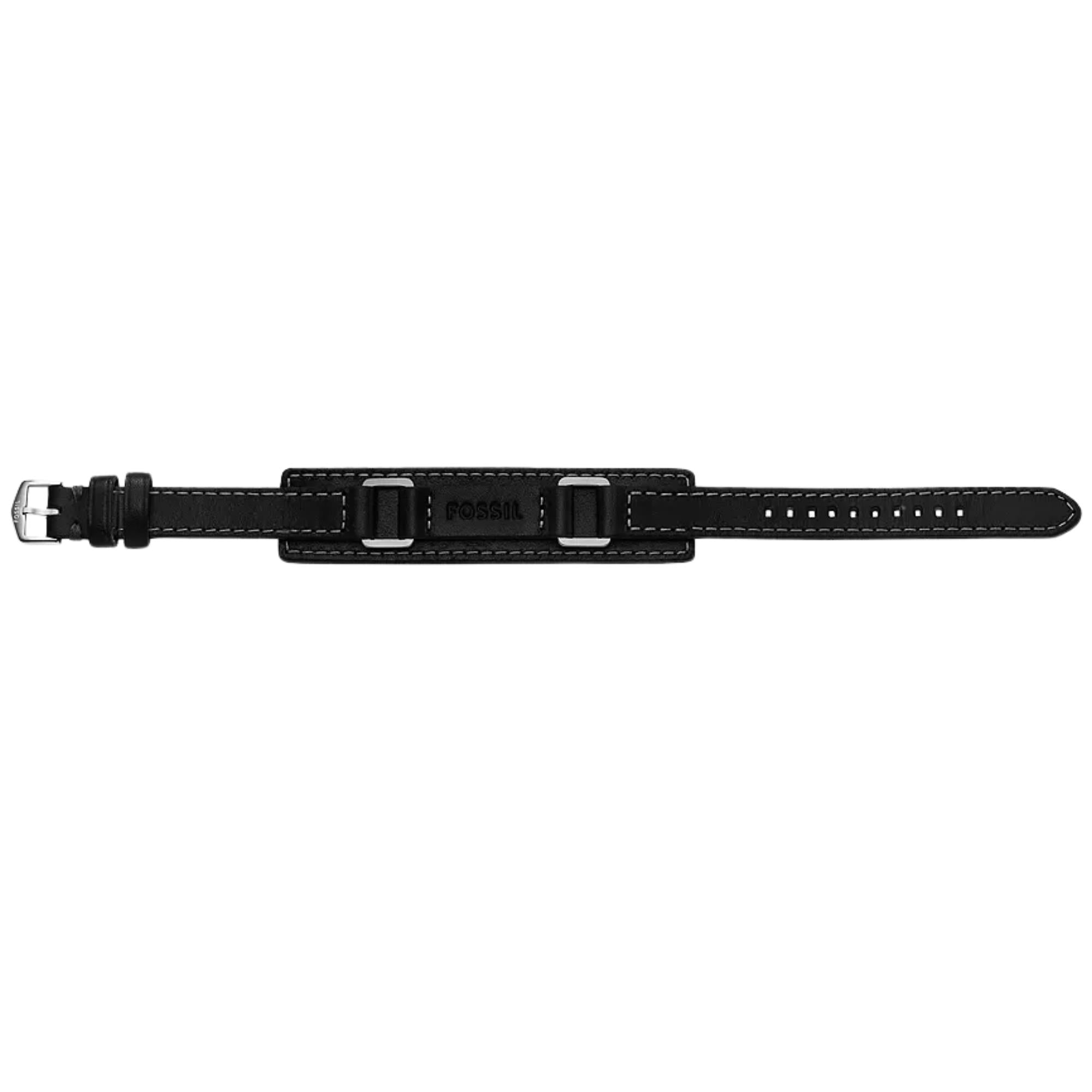 Fossil Machine Rugged Stainless Steel and Black Padded Leather Strap Men's Bracelet JF04950040