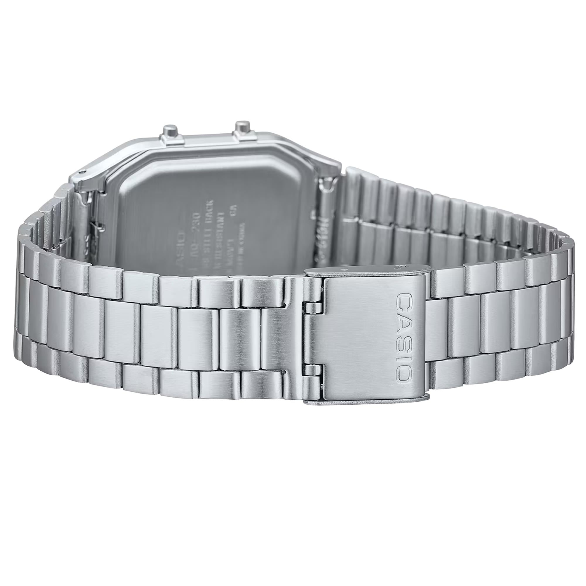 Casio Vintage Quarz Silbernes Zifferblatt Edelstahlarmband Uhr AQ-230A-7AMQYES