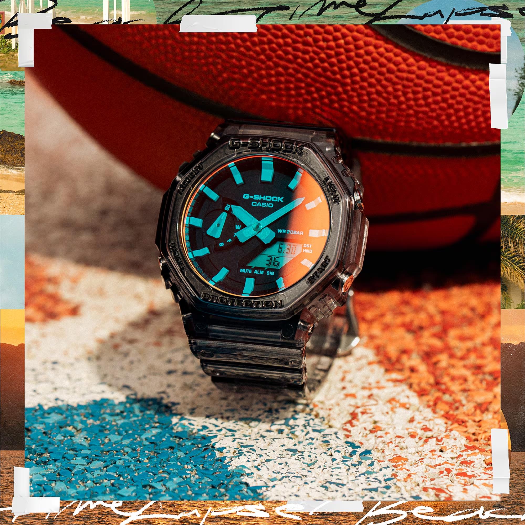 Casio G-Shock GA-2100 Serie Quarz Schwarzes Zifferblatt Kunststoffarmband Herren Uhr GA-2100TLS-8AER