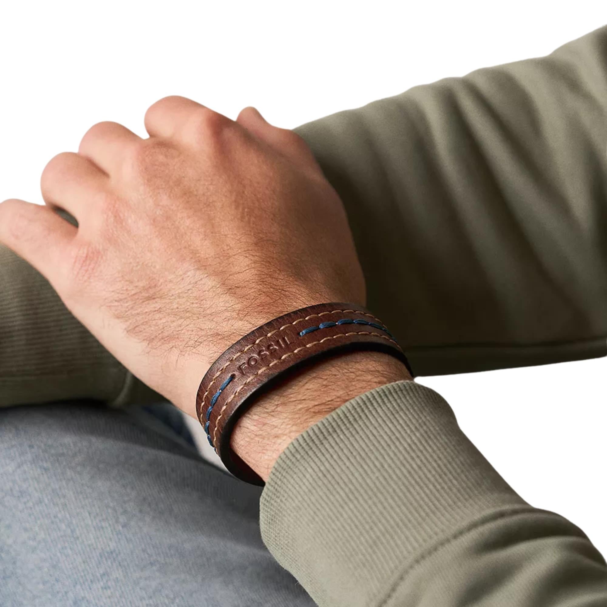 Fossil Everett Topstitch Braunes Lederarmband Herrenarmband JF04949040